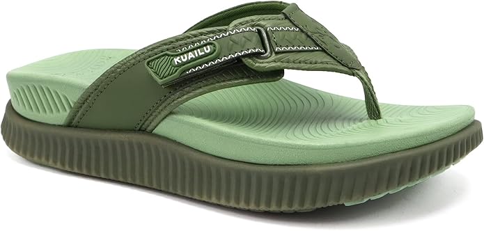 KuaiLu Womens Orthotic Cushion Flip Flops Sport Recovery Walking Sandals for Women with Comfortable Arch Support - Adjustable Flatform Slip On Indoor Outdoor For Summer Casual