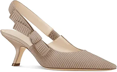 Coutgo Womens Slingback Kitten Heels Closed Pointed Toe Bowknot Knitted Slip On Work Pumps Dress Shoes