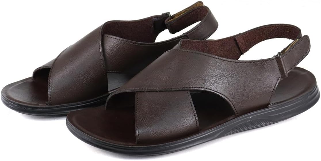 MGGMOKAY Mens Across Sandals Summer Leather Sandal Classic Soft Comfort Summer Shoes