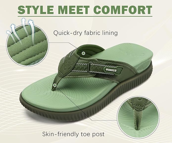 KuaiLu Womens Orthotic Cushion Flip Flops Sport Recovery Walking Sandals for Women with Comfortable Arch Support - Adjustable Flatform Slip On Indoor Outdoor For Summer Casual
