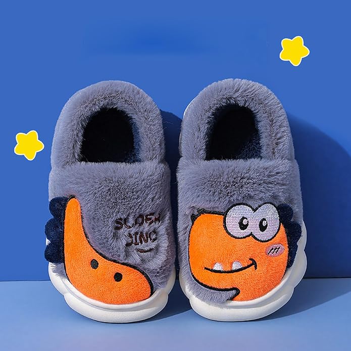 Boys Girls Cozy House Slippers Warm Plush Winter Cotton Slipper Kids Cute Dinosaur Indoor Shoes Non-Slip