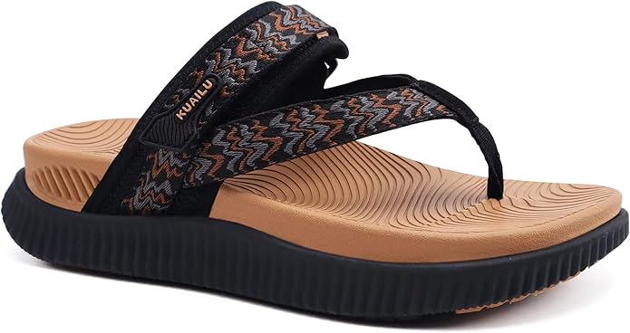 KuaiLu Womens Orthopedic Flip Flops With Arch Support Adjustable Thick Athletic Cushion Recovery Walking Sandals For Woman Ladies Fashion Comfortable Flip-Flop Slides, Water Resistant & Lightweight