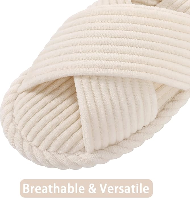 Evshine House Slippers for Women Memory Foam Bedroom Slippers Corduroy Open Toe Slides Shoes Indoor and Outdoor