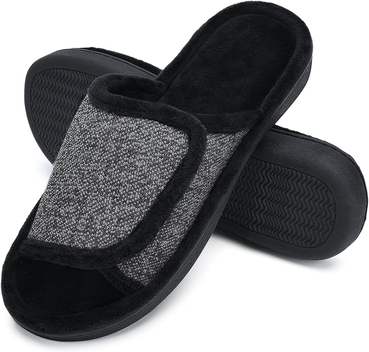 DL Adjustable Men's Memory Foam Slippers, Comfy Indoor Outdoor, Breathable Slide Bedroom Slippers Size 7-14