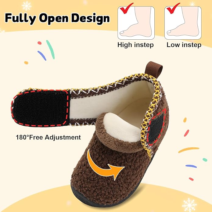 JOINFREE Toddler Slippers Boys Girls House Fleece Booties Baby Warm Winter Boots Kids Bedroom Indoor Shoes Cozy Outdoor Walking Shoes
