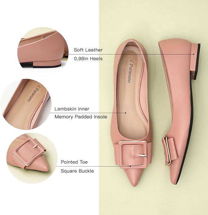 C.Paravano Women's Flats | Pointed Toe Ballet Shoes | Work Shoes for Women | Comfortable Flats