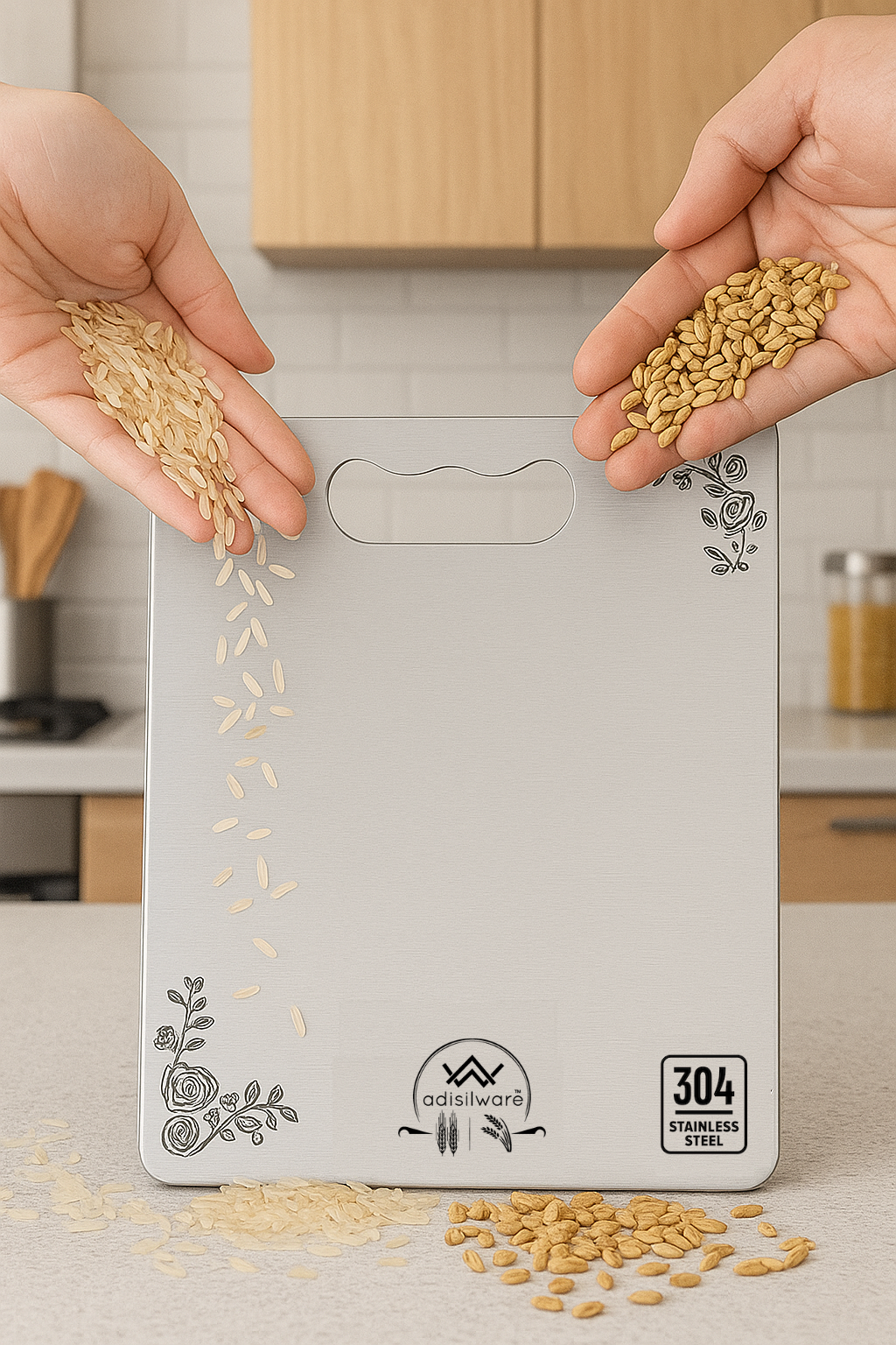 Adisilware Large 304 Stainless Steel Cutting Board for Kitchen - Ultra Premium