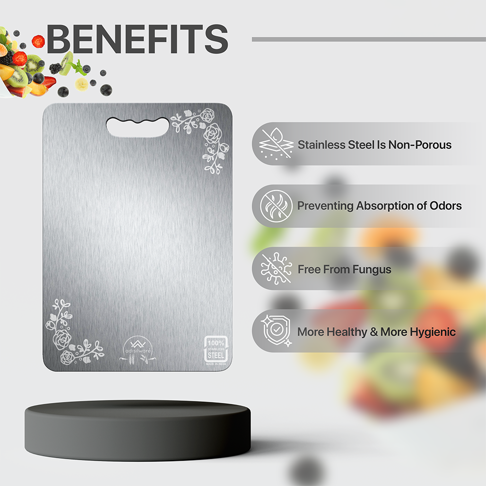 Adisilware Large Premium Stainless Steel Cutting Board for Kitchen - Thin Premium