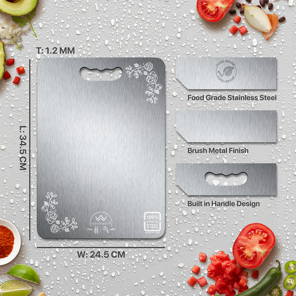 Adisilware Large Stainless Steel Cutting Board for Kitchen - Thick Premium