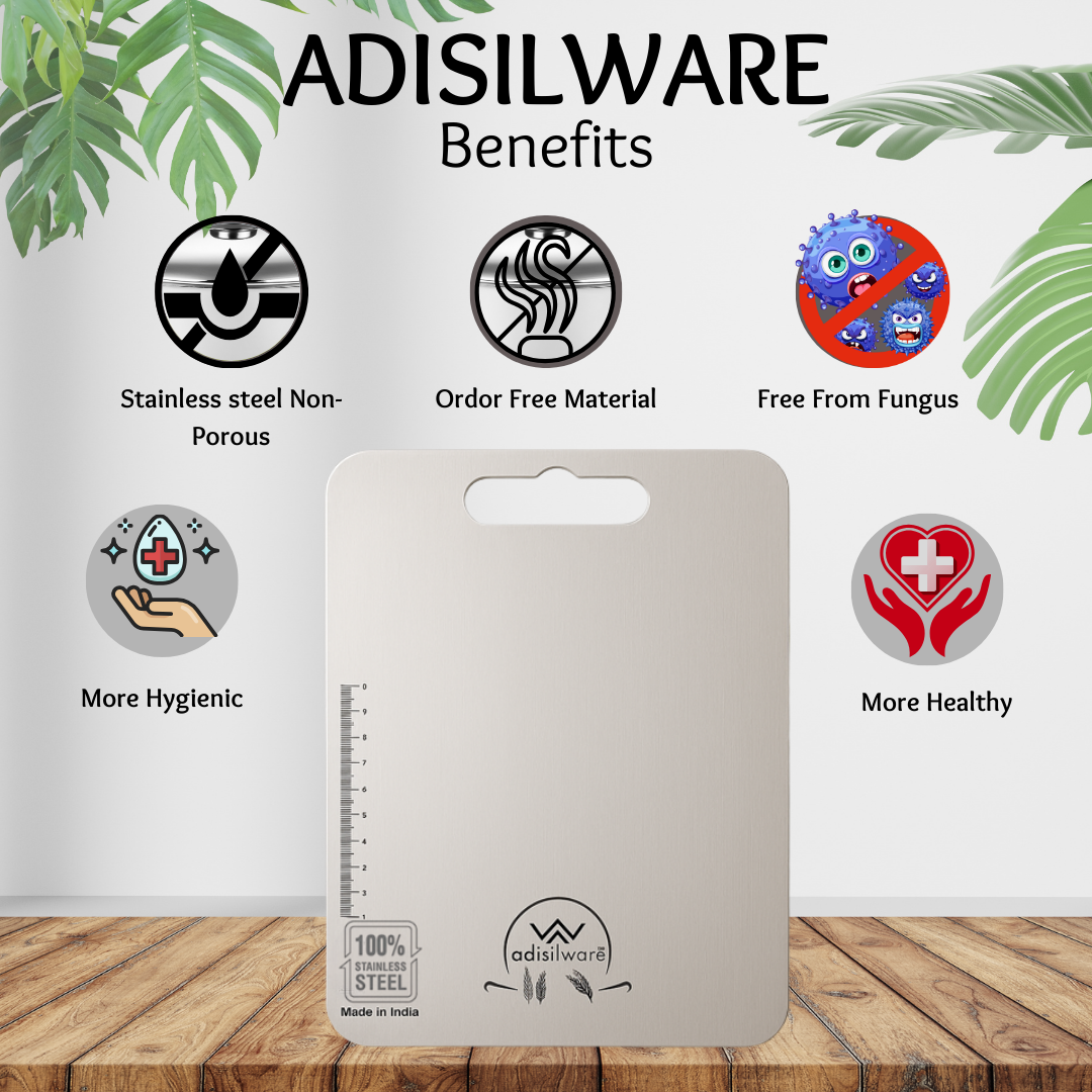 Adisilware Large Premium Stainless Steel Cutting Board for Kitchen - Premium Ruler Design