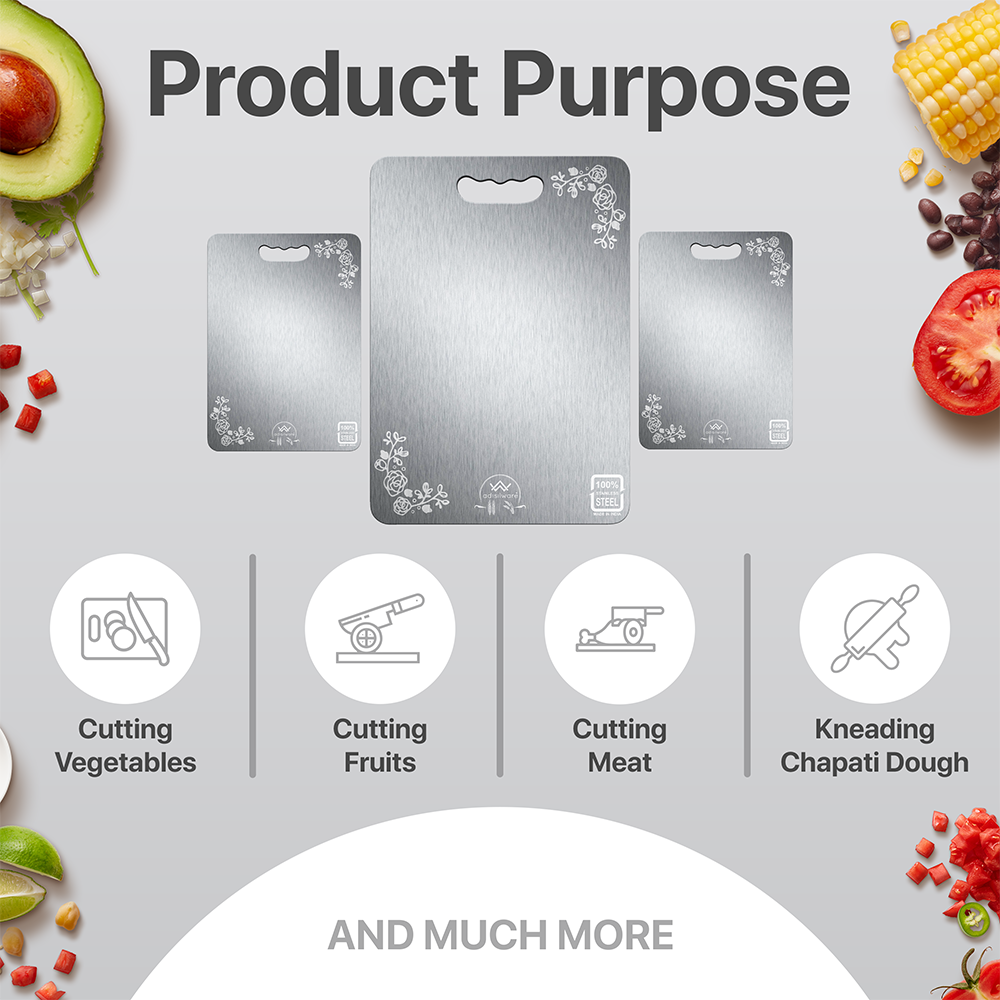 Adisilware Large Stainless Steel Cutting Board for Kitchen - Thick Premium