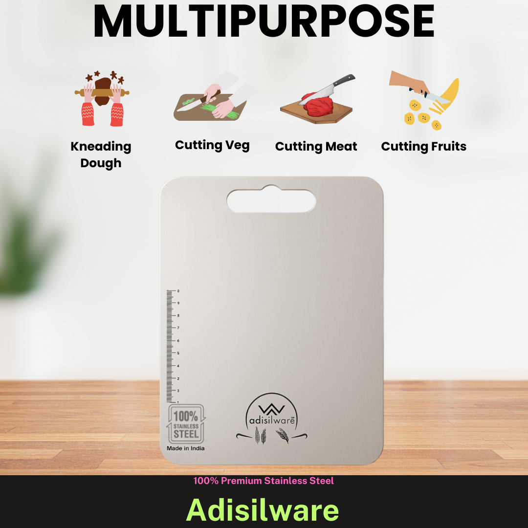 Adisilware Large Premium Stainless Steel Cutting Board for Kitchen - Premium Ruler Design
