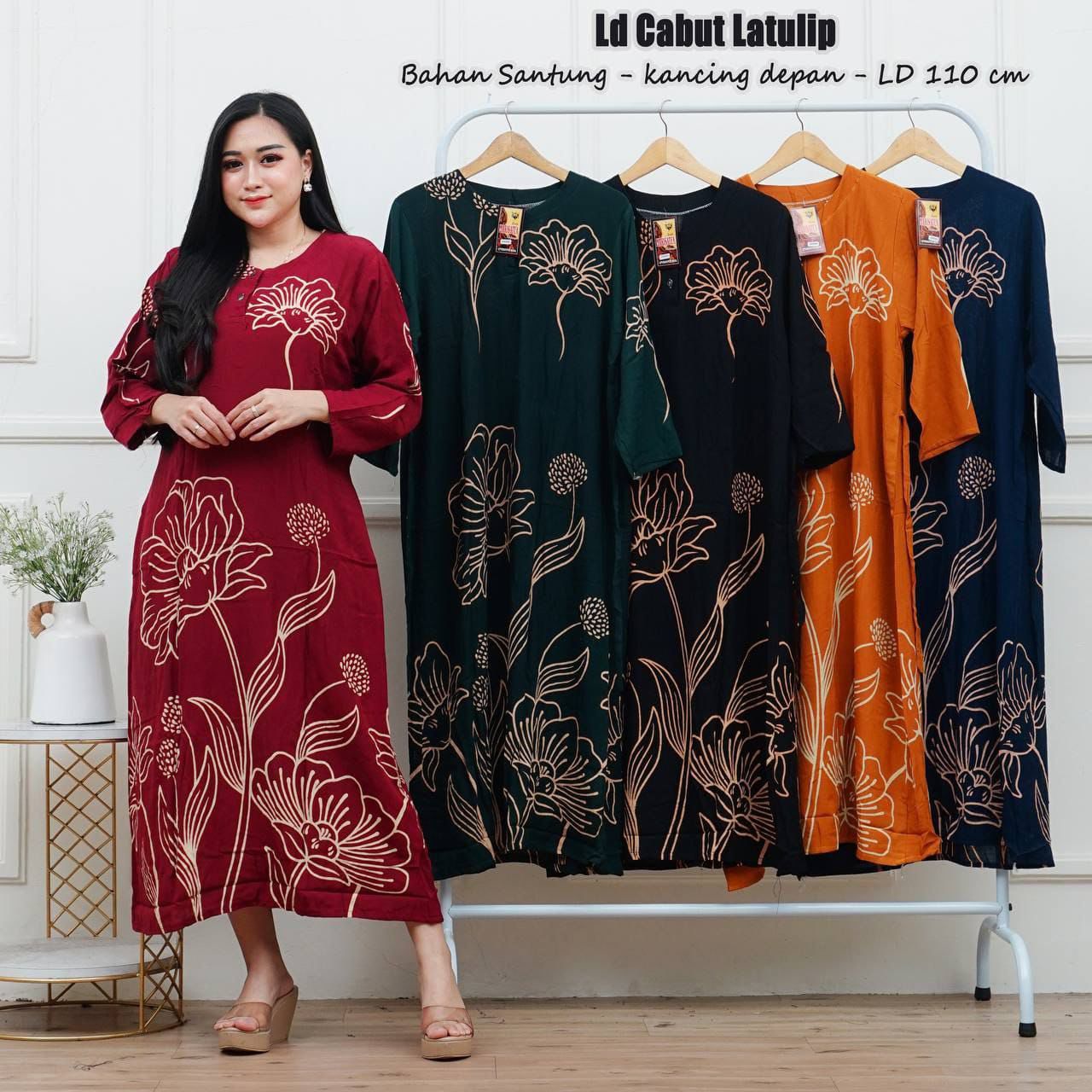 Dress Bahan Santung Motif Latulip