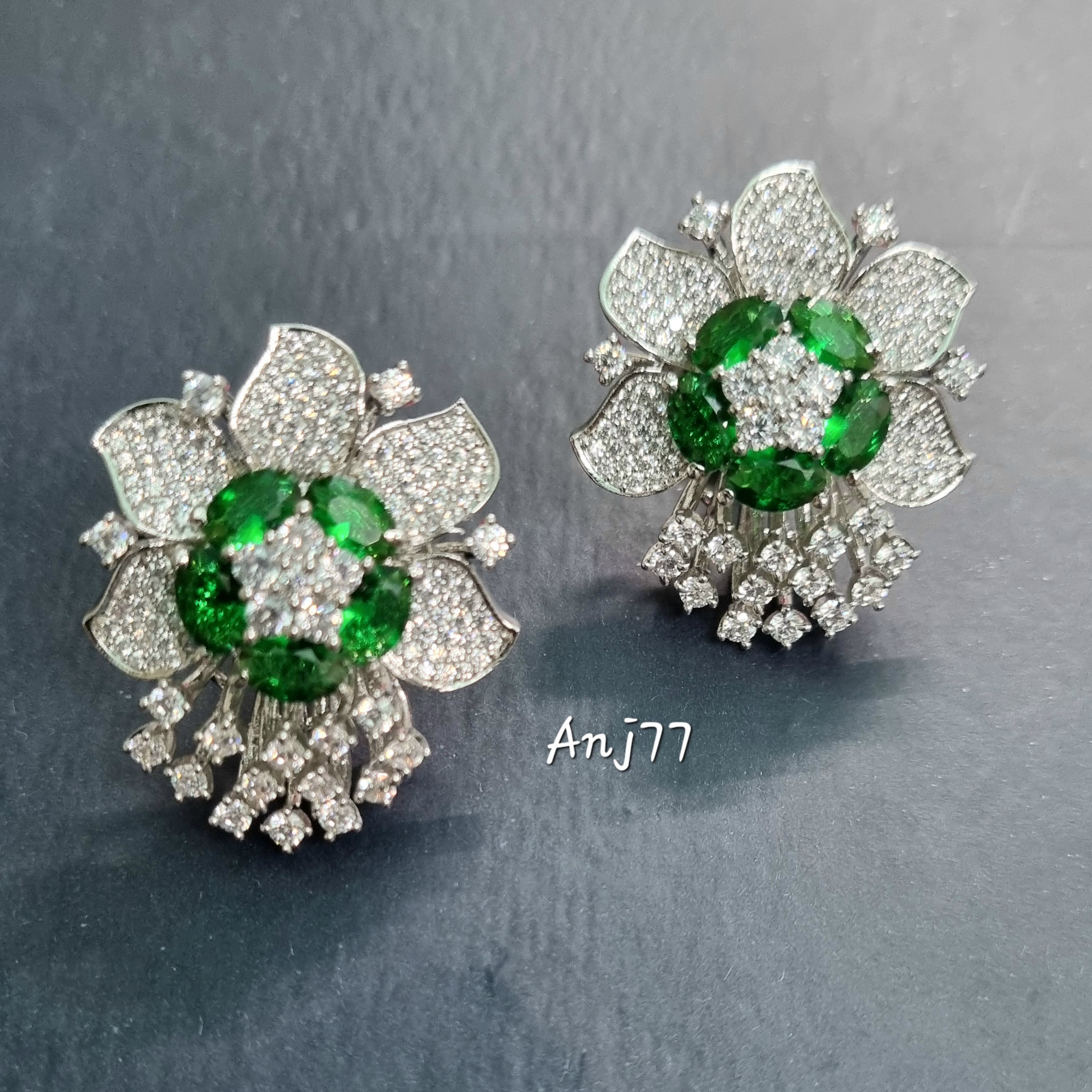 Floral Emerald and Diamond Earrings
