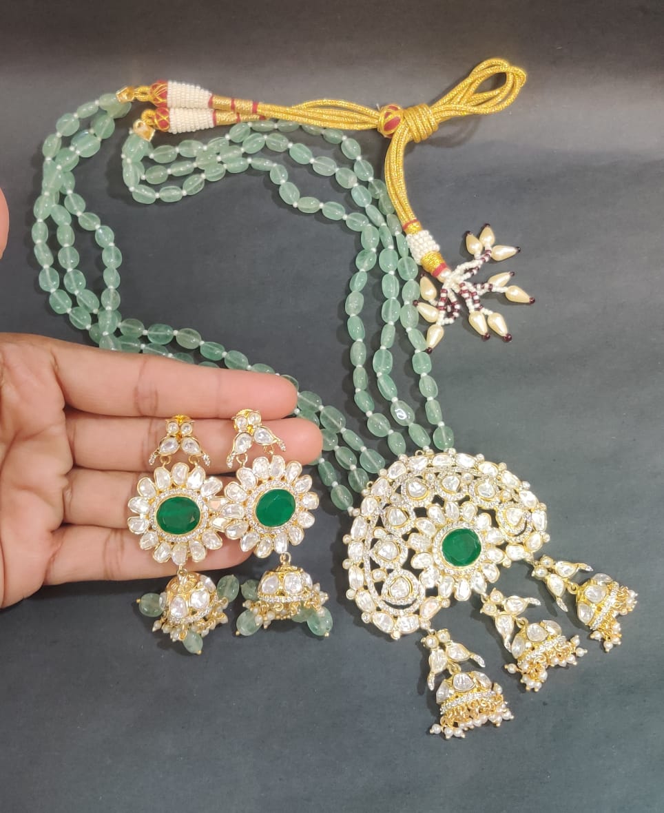 Kundan Green Beaded Long Set