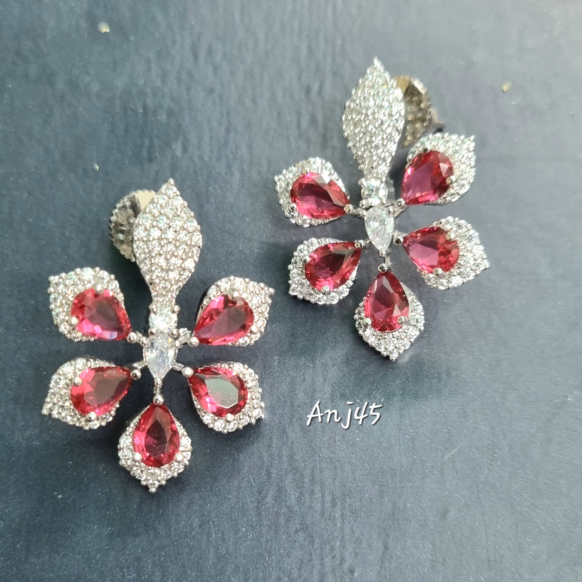 Red Stone Floral Earrings