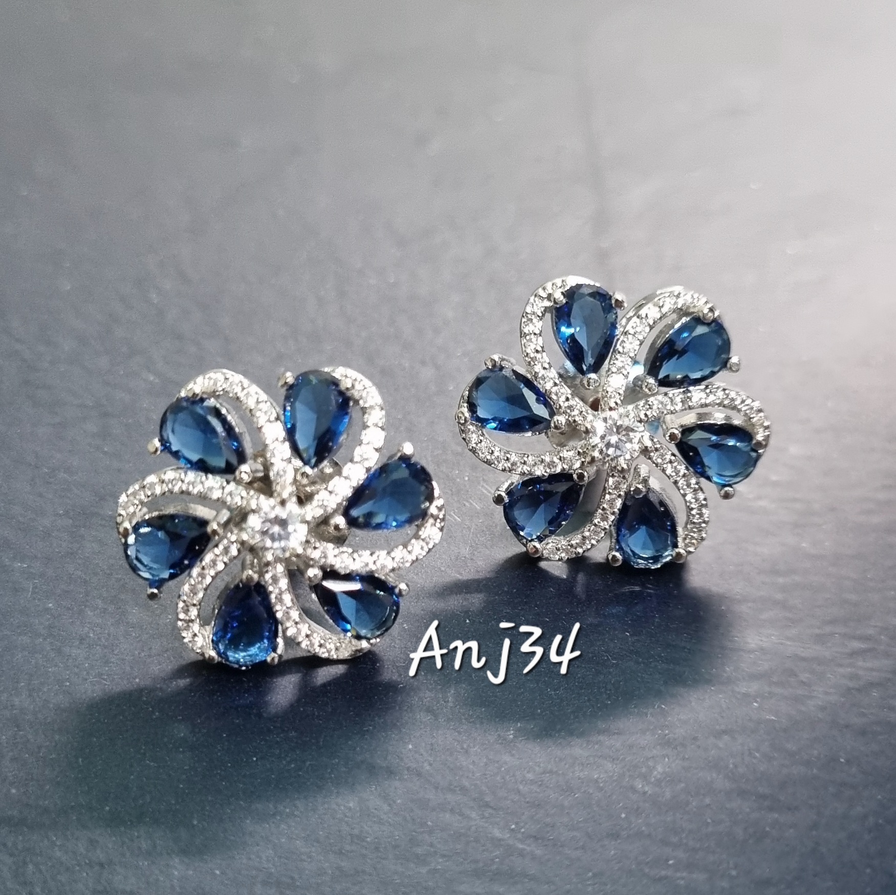 Blue Sapphire Floral Stud Earrings