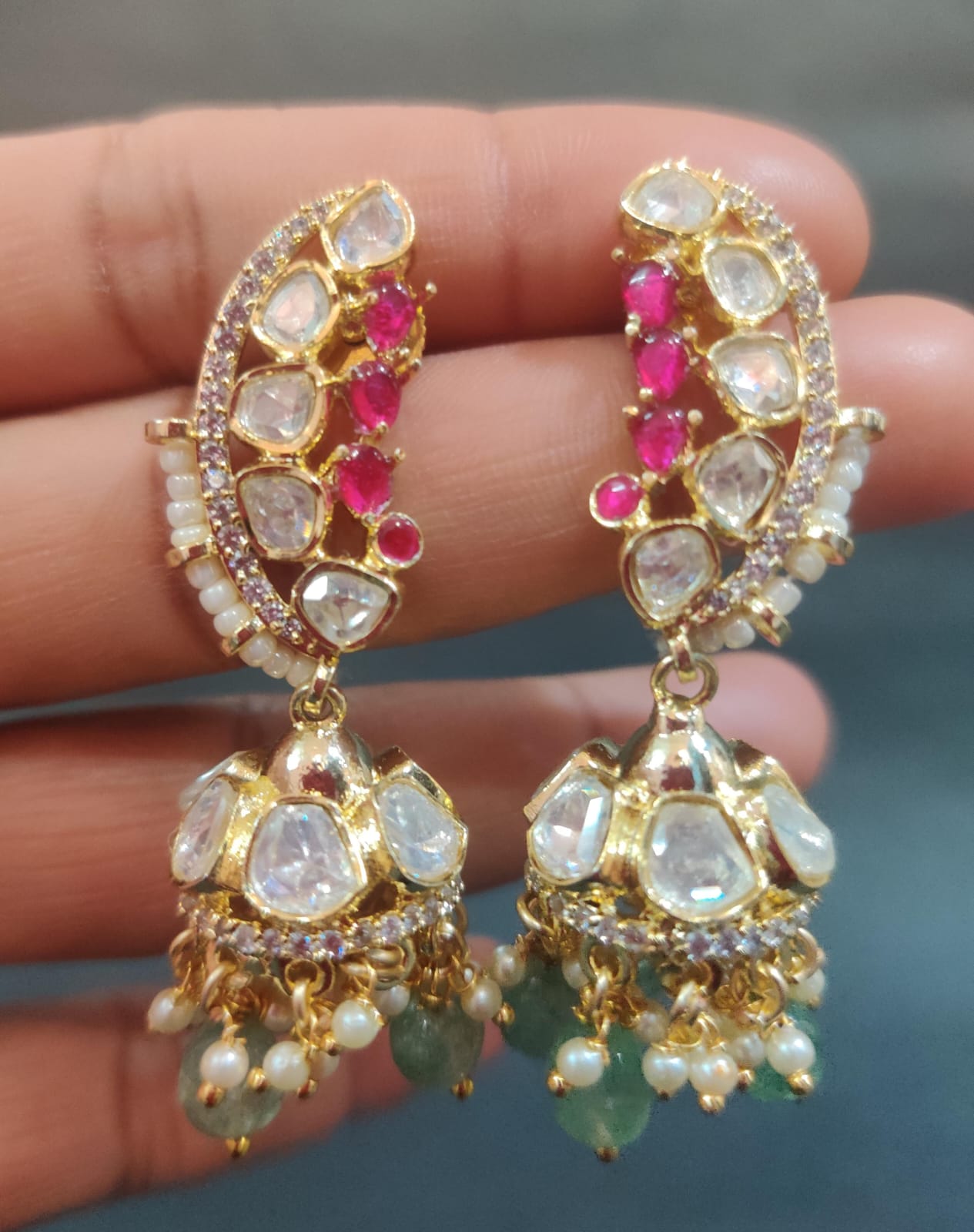 Designer Kundan and Ruby Jhumka Earrings