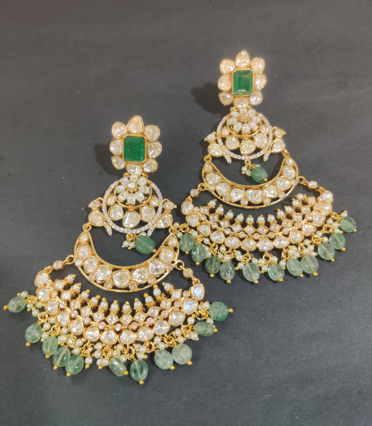 Traditional Kundan and Green Beads Earrings