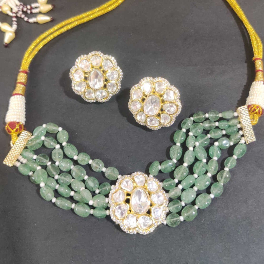Green Bead Kundan Choker Set