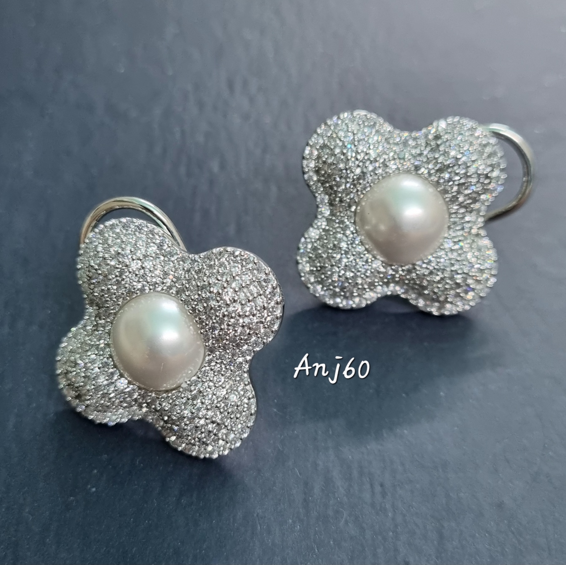 White Diamond Pearl Earrings