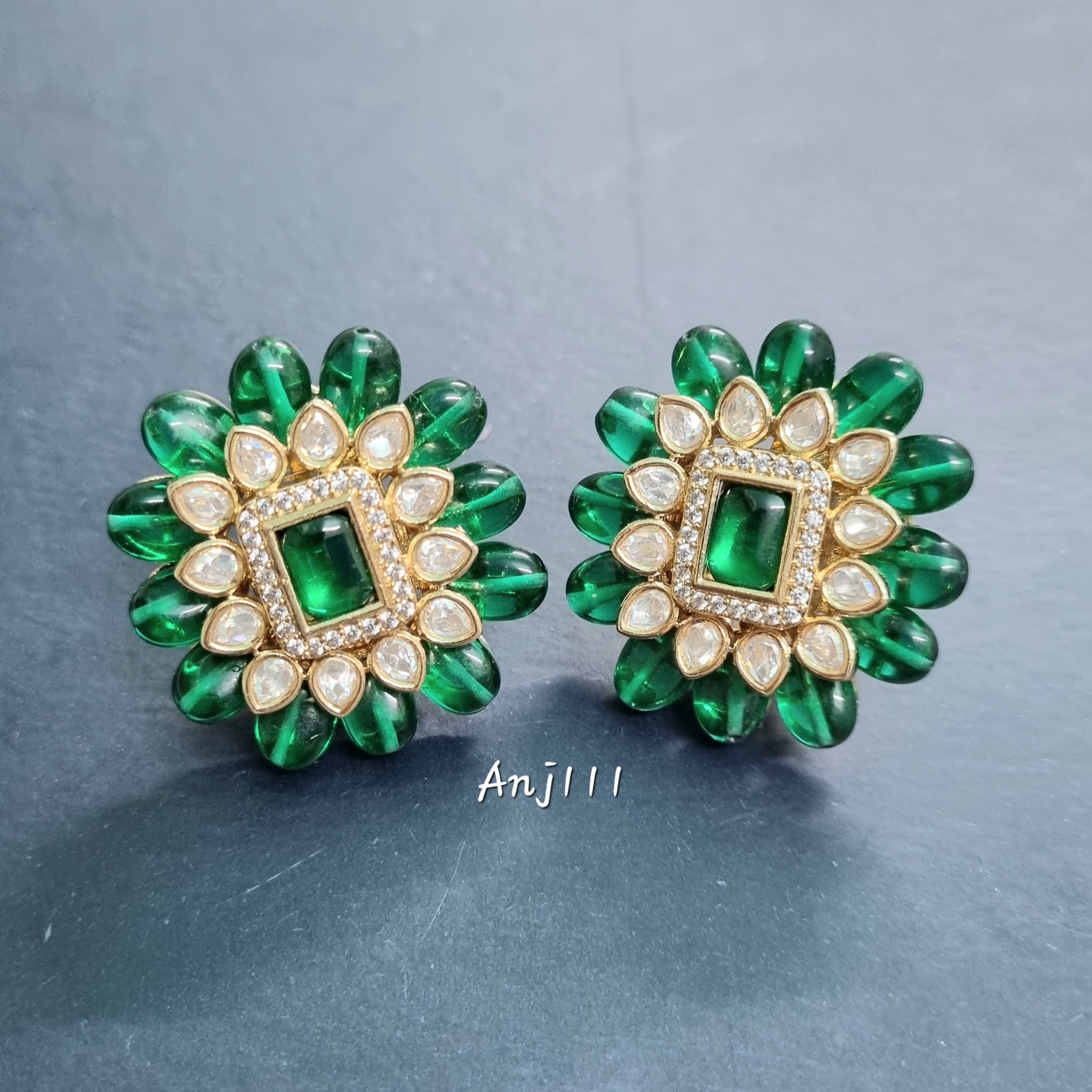 Emerald and Diamond Floral Earrings