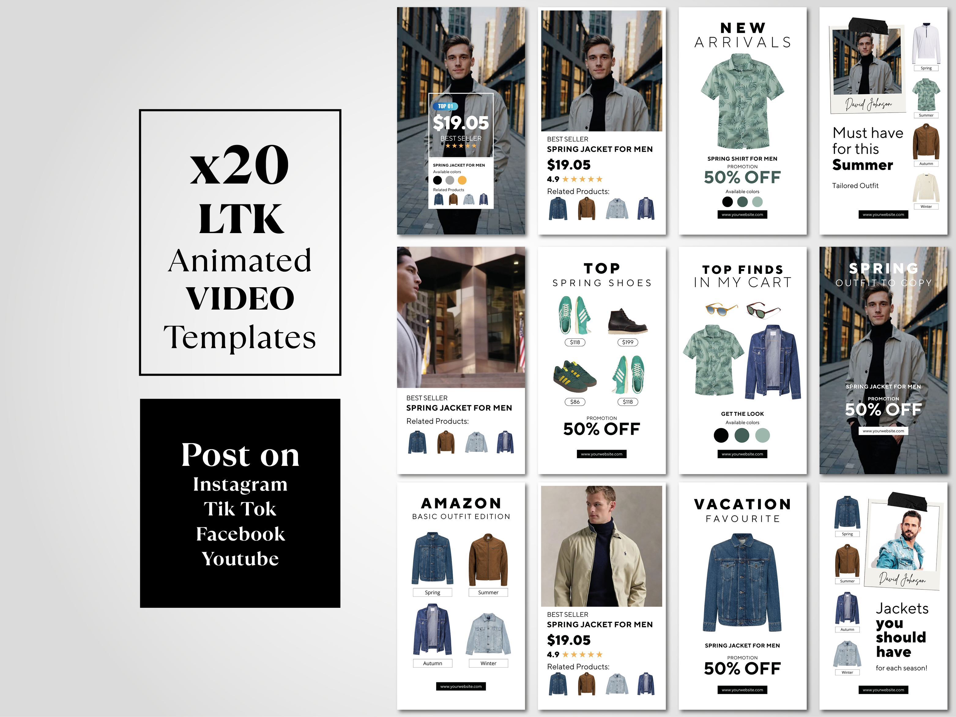 Influencer Video Templates – Men's Style WHITE