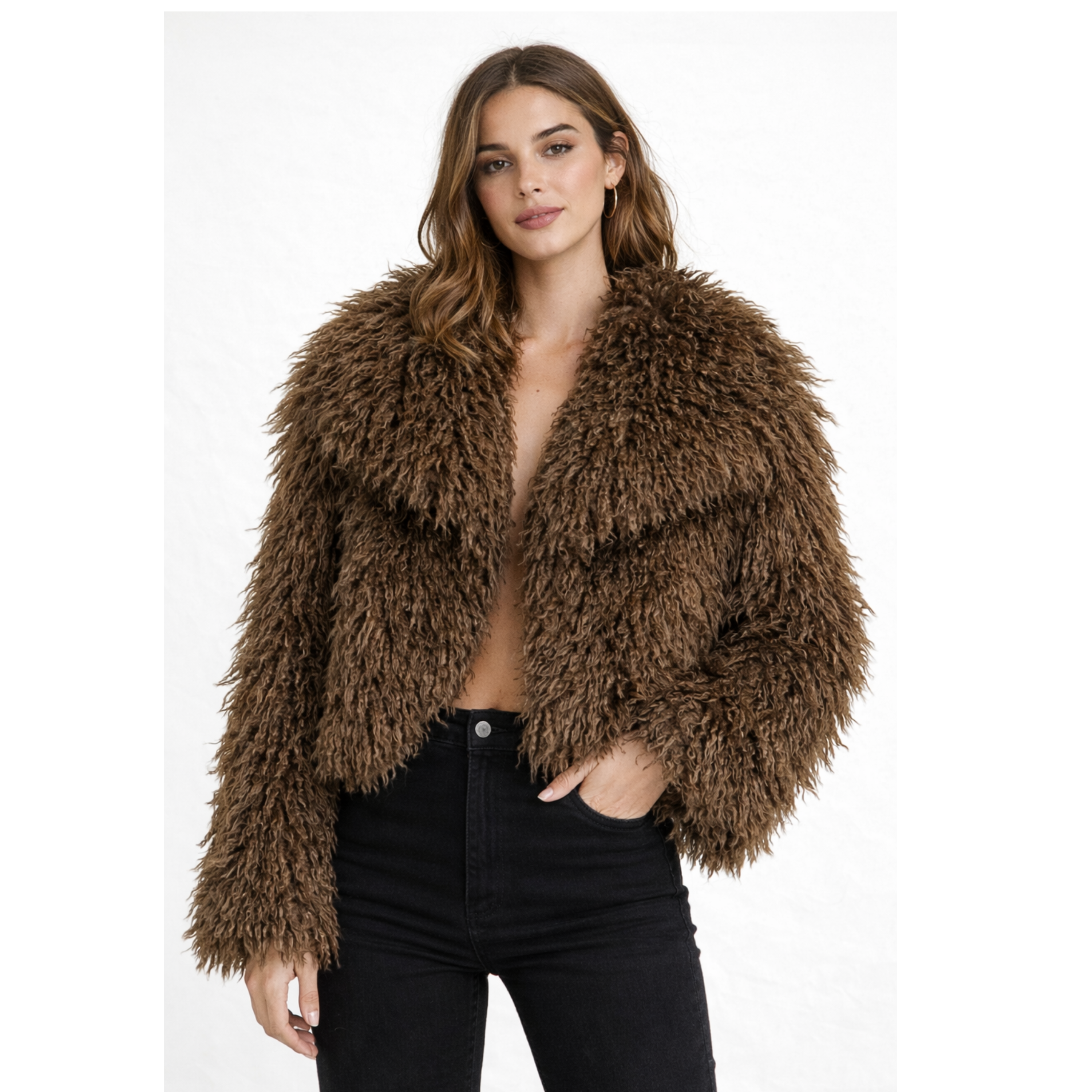 Brown faux fur jacket