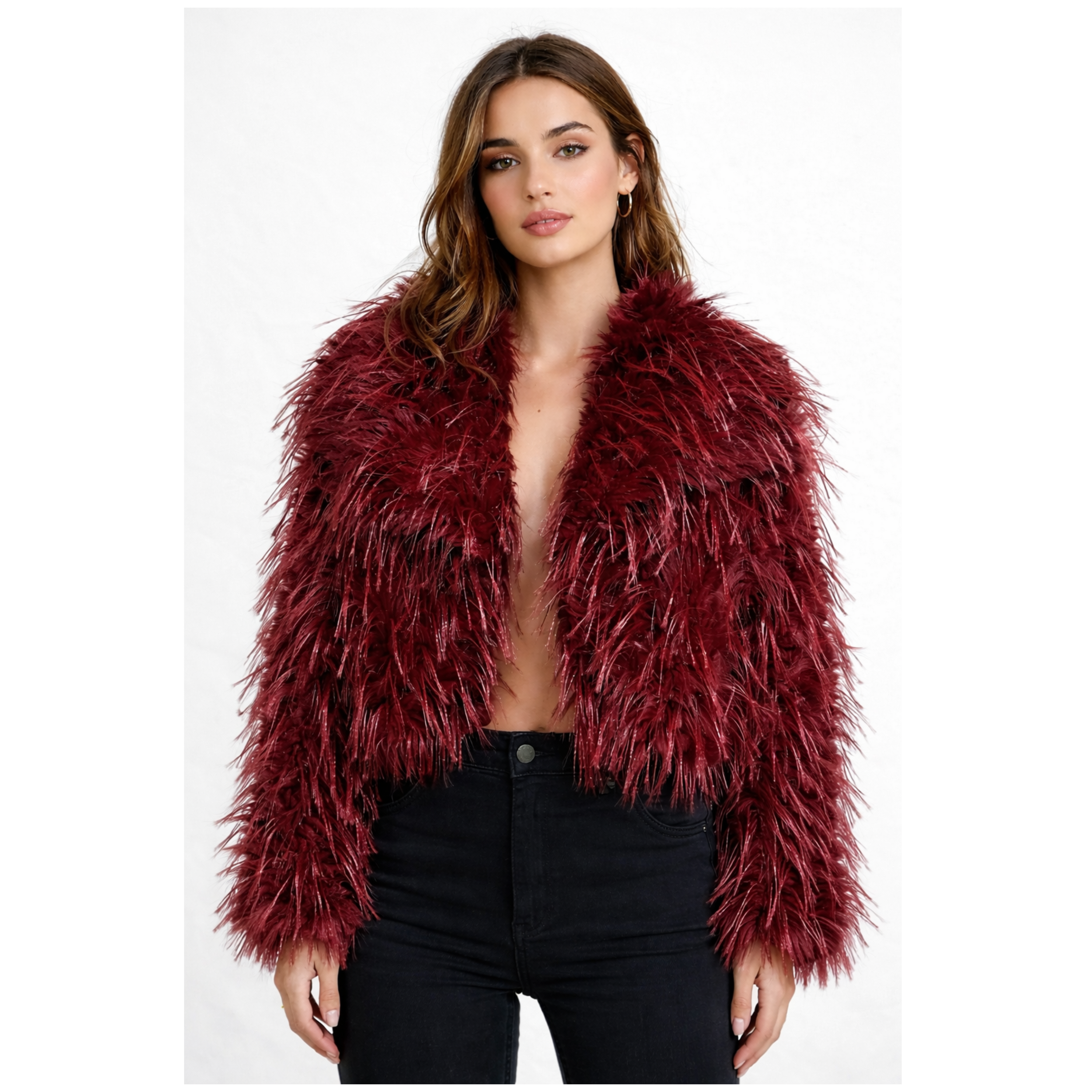 Burgundy Faux Fur Jacket