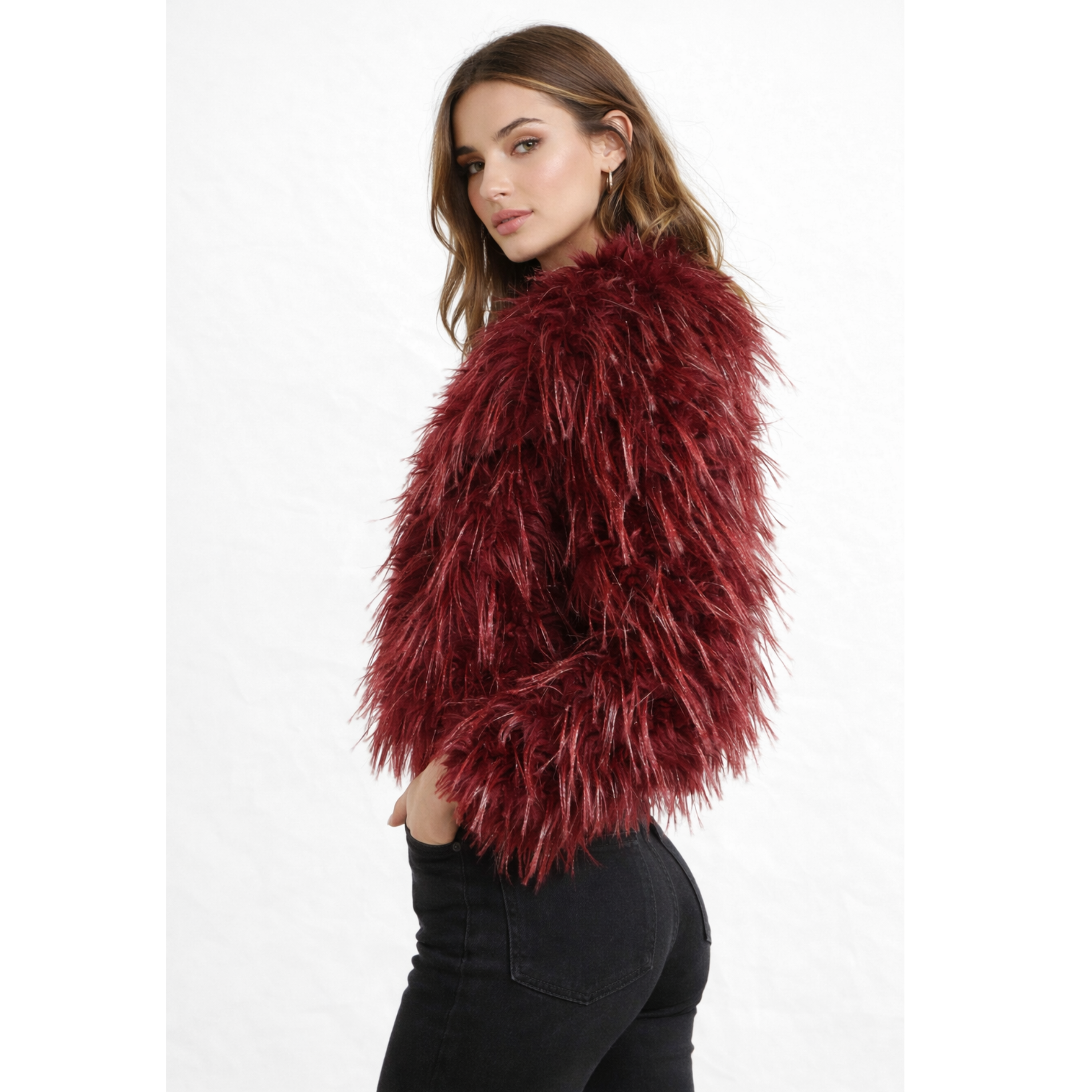 Burgundy Faux Fur Jacket