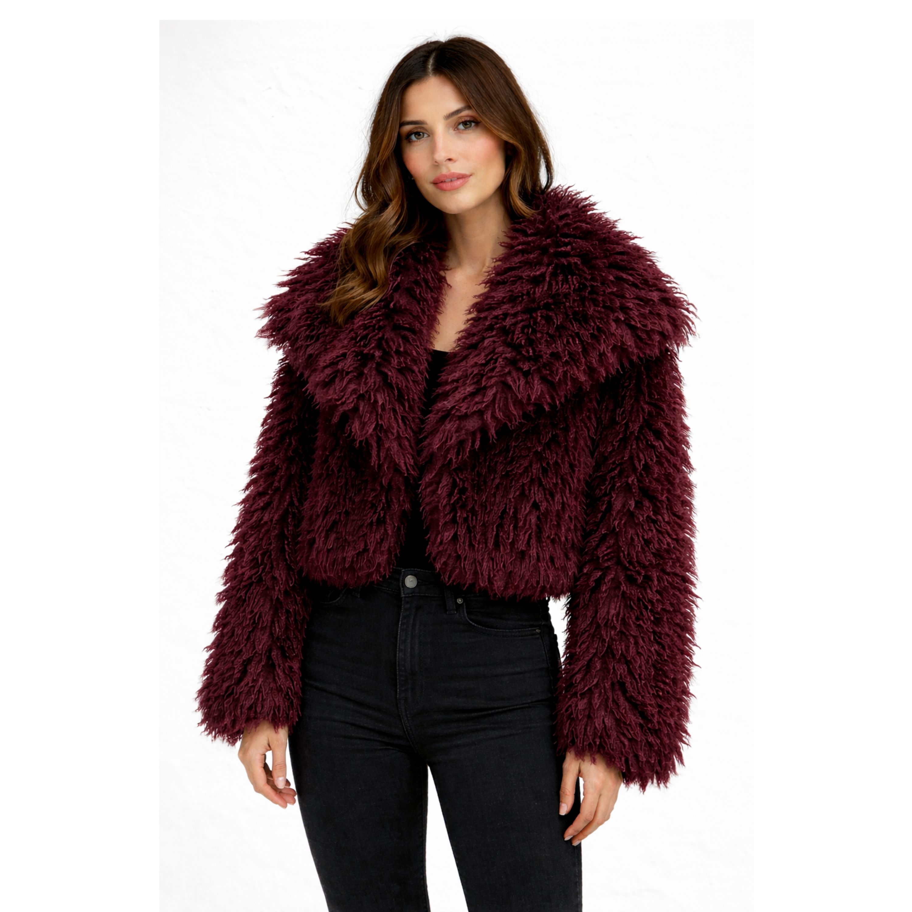 Burgundy Faux Fur Jacket