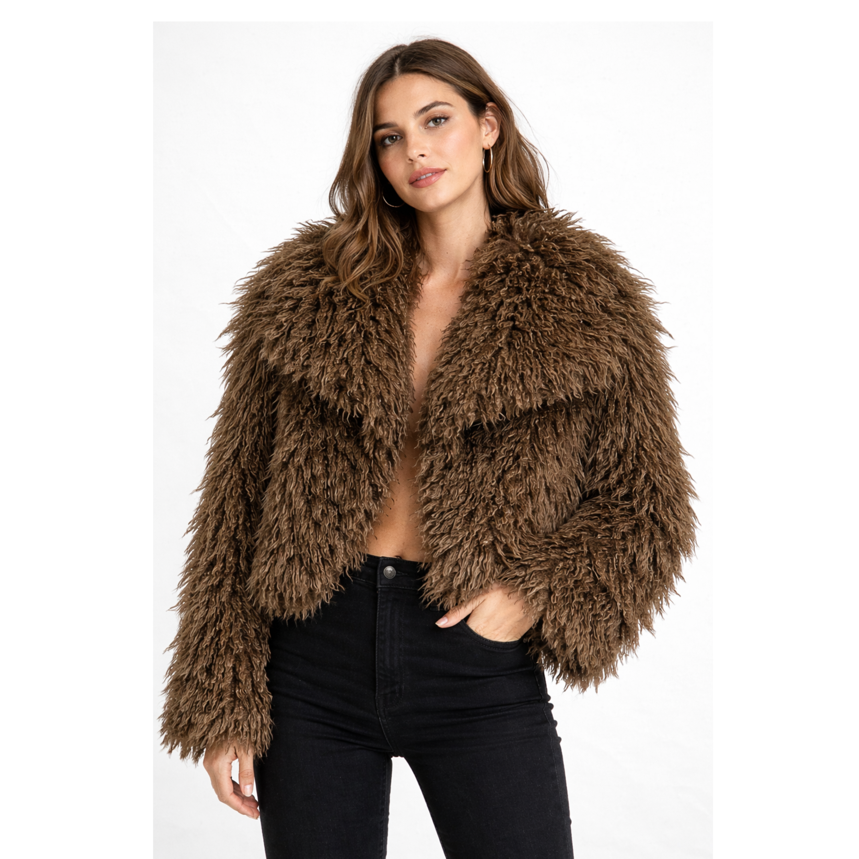 Brown faux fur jacket