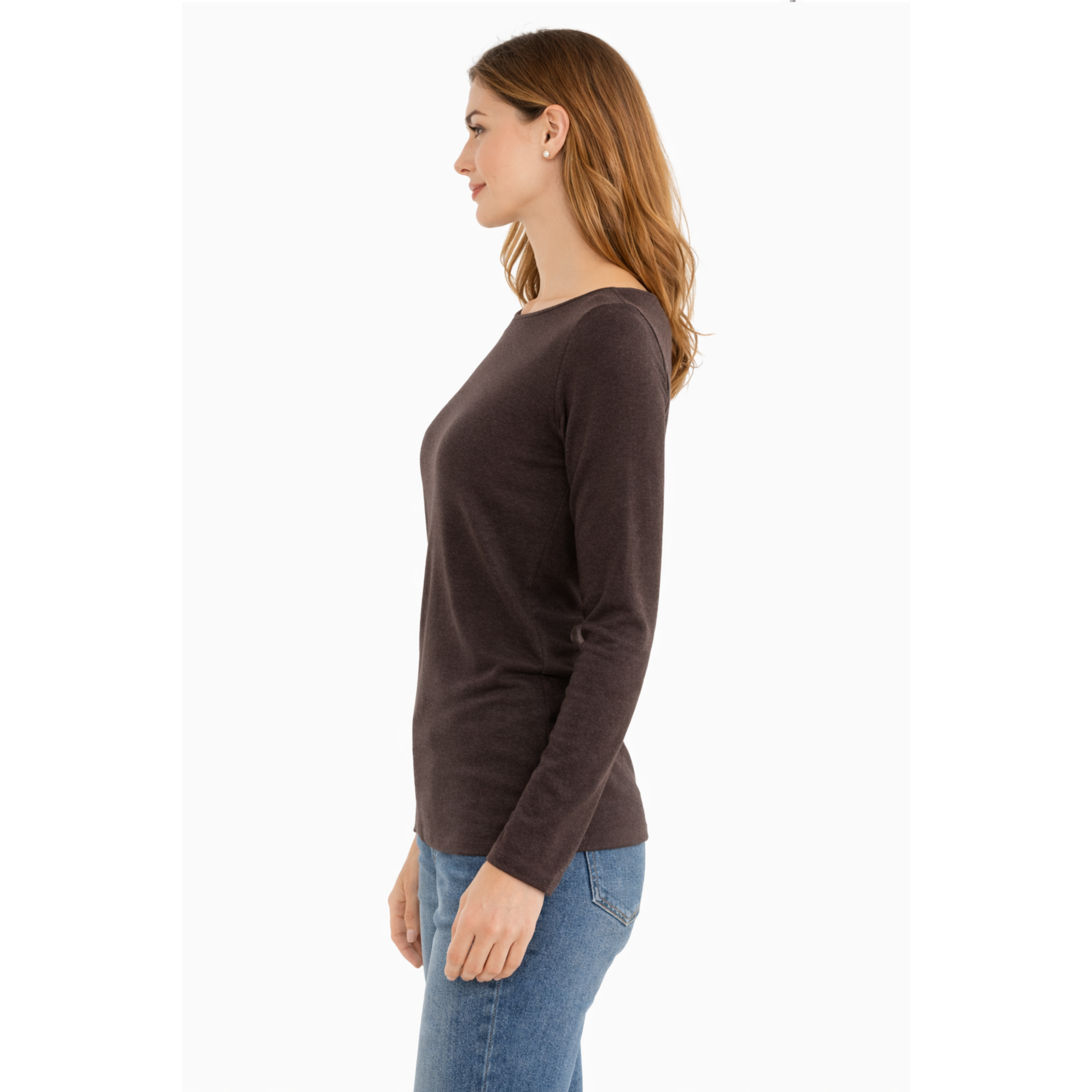 Maglia a maniche lunghe marrone misto cashmere