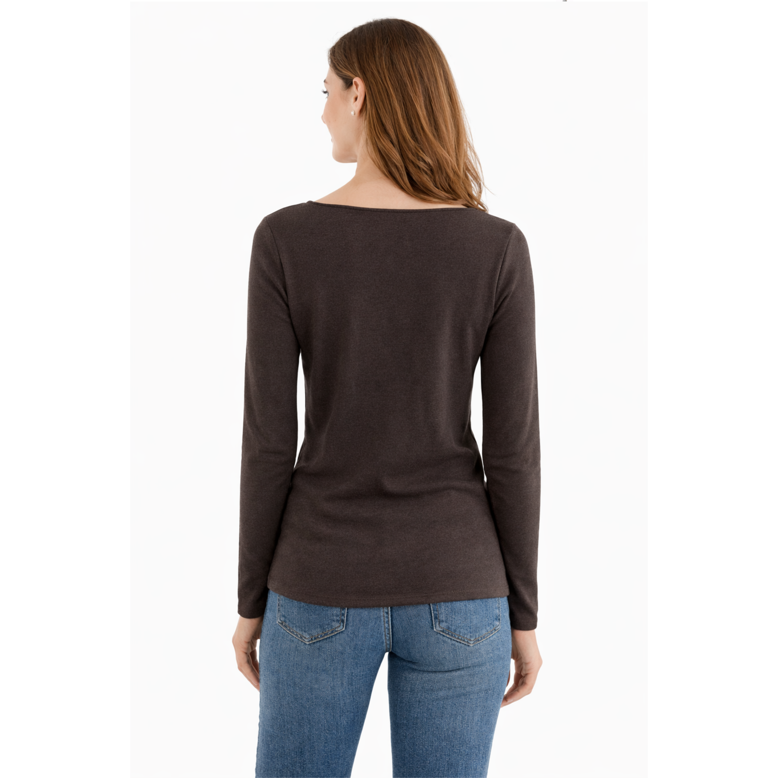 Maglia a maniche lunghe marrone misto cashmere