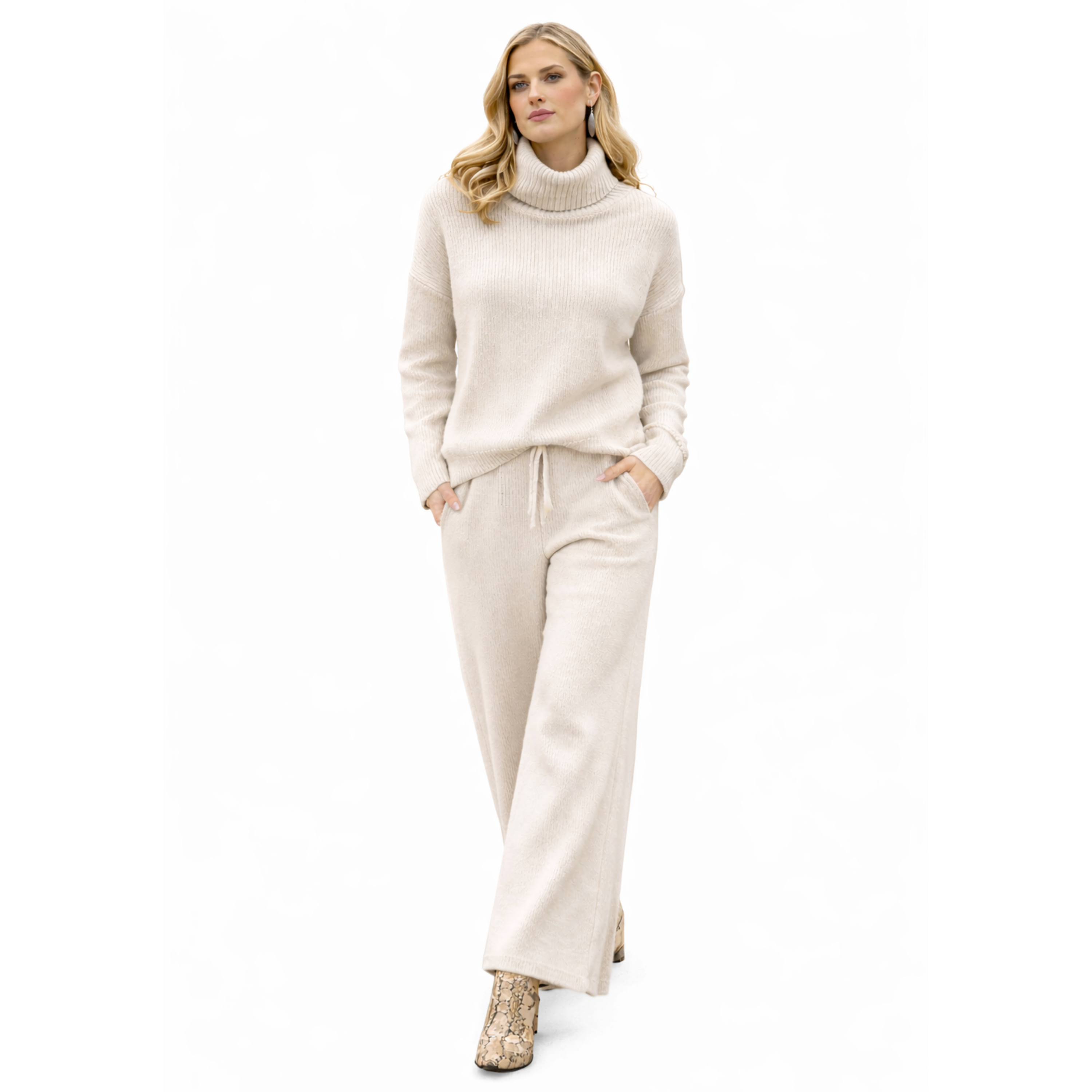 Beige Knit Lounge Set
