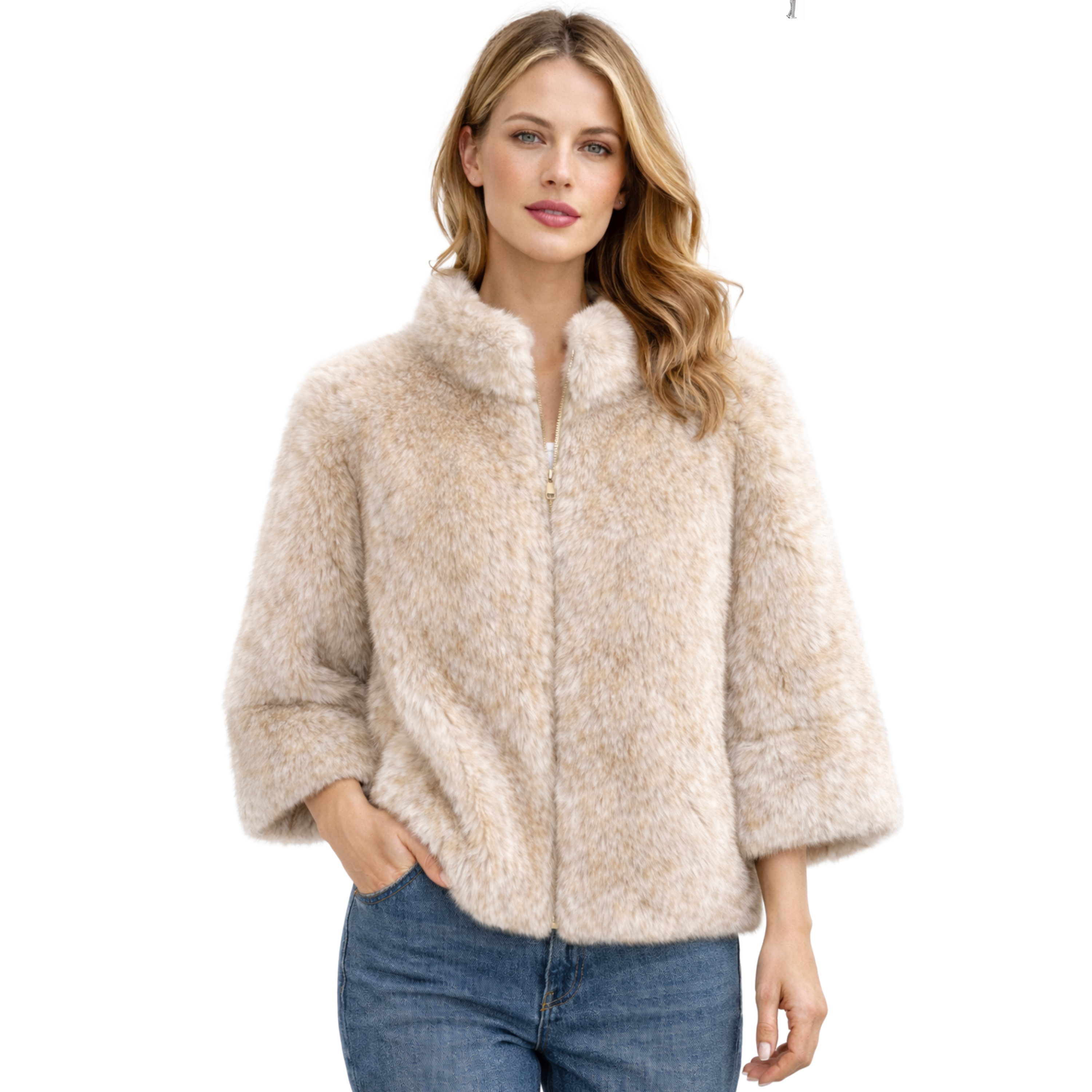 Giacca in eco-pelliccia beige