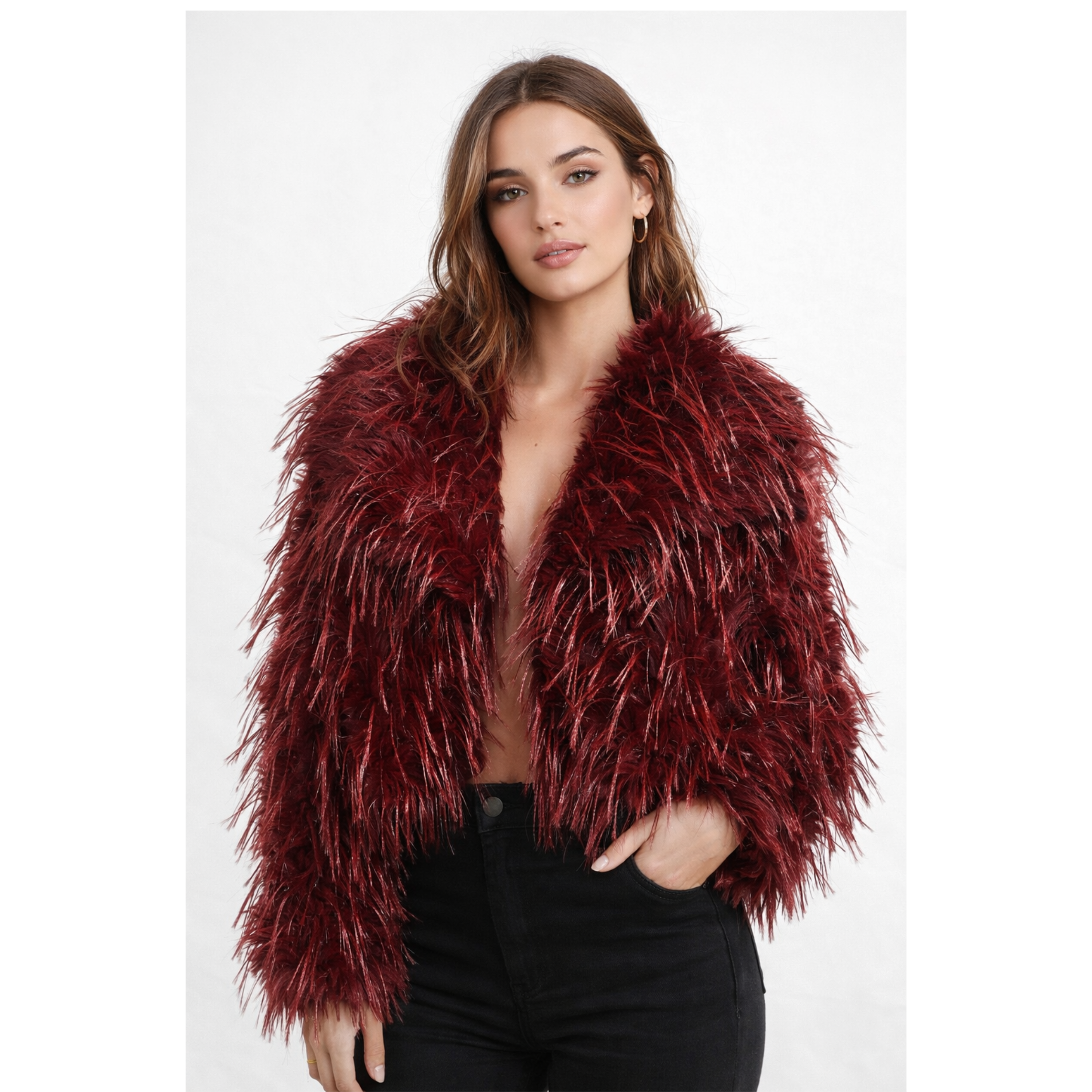 Burgundy Faux Fur Jacket