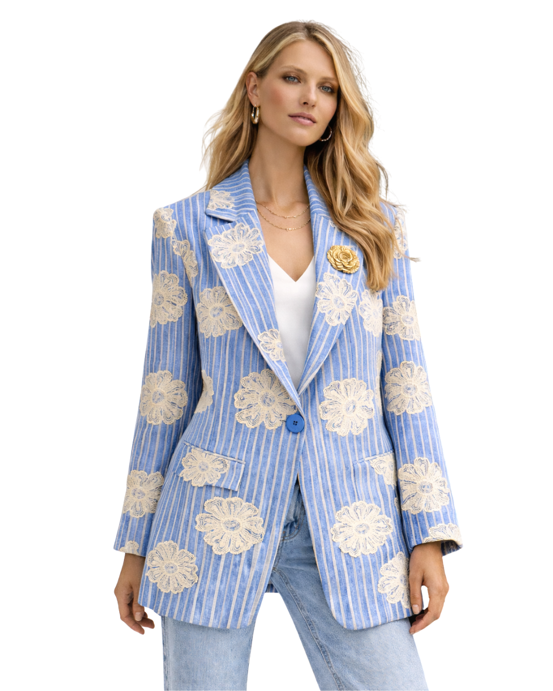 Blazer a righe con motivi floreali