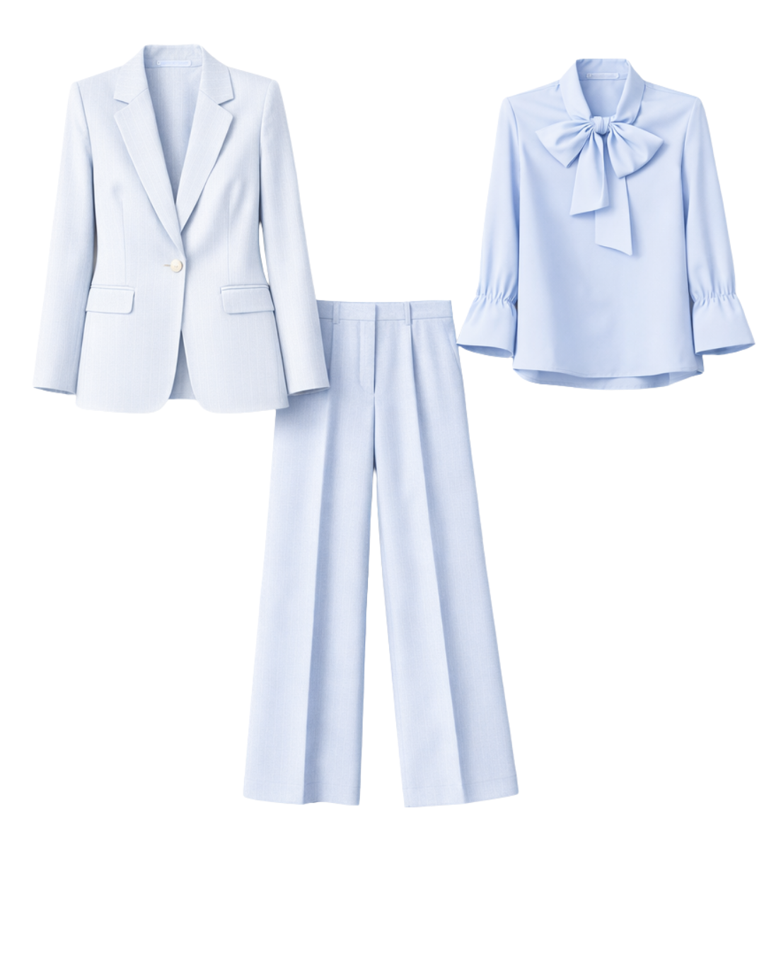 Completo pantalone donna blu chiaro ghiaccio, gessato.