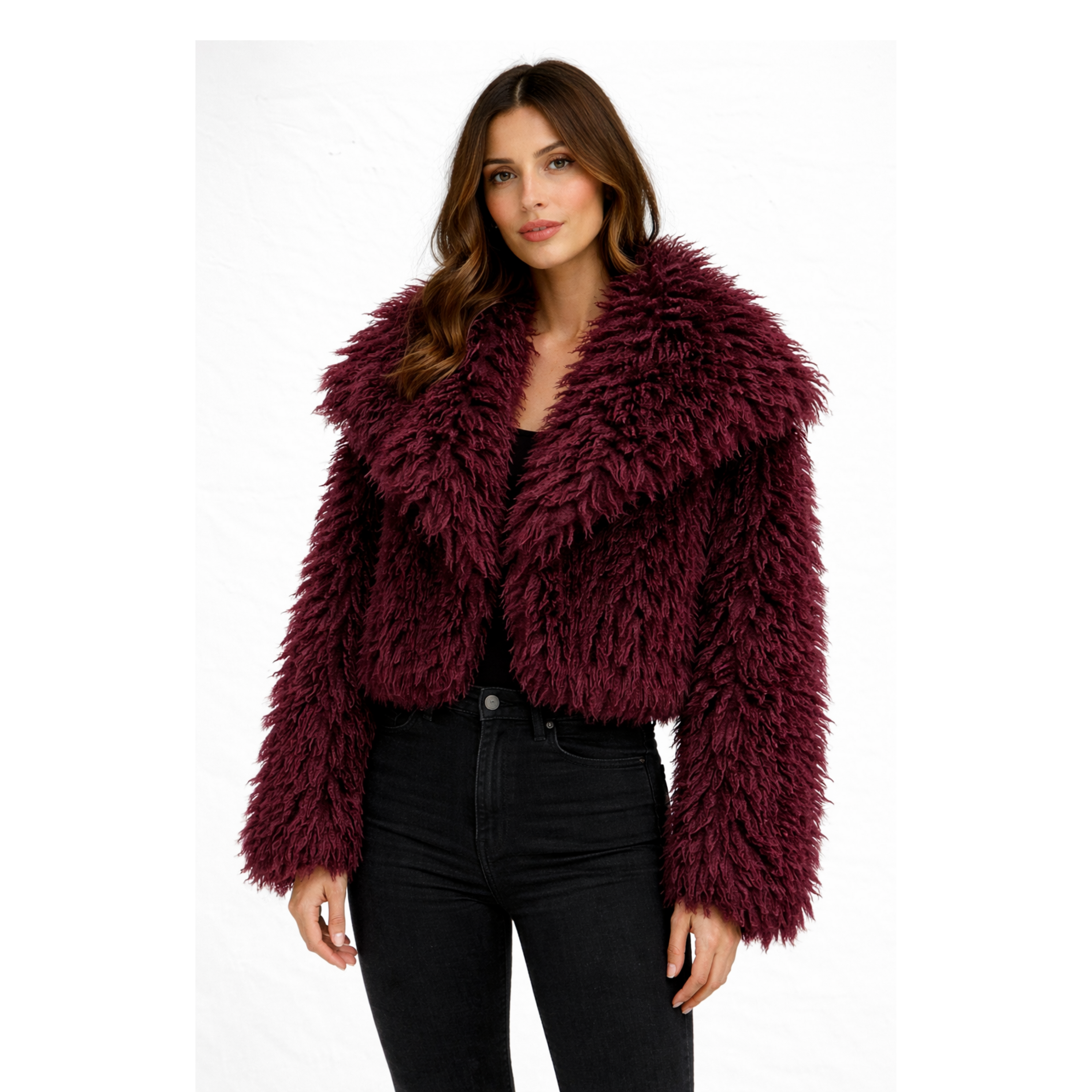 Burgundy Faux Fur Jacket