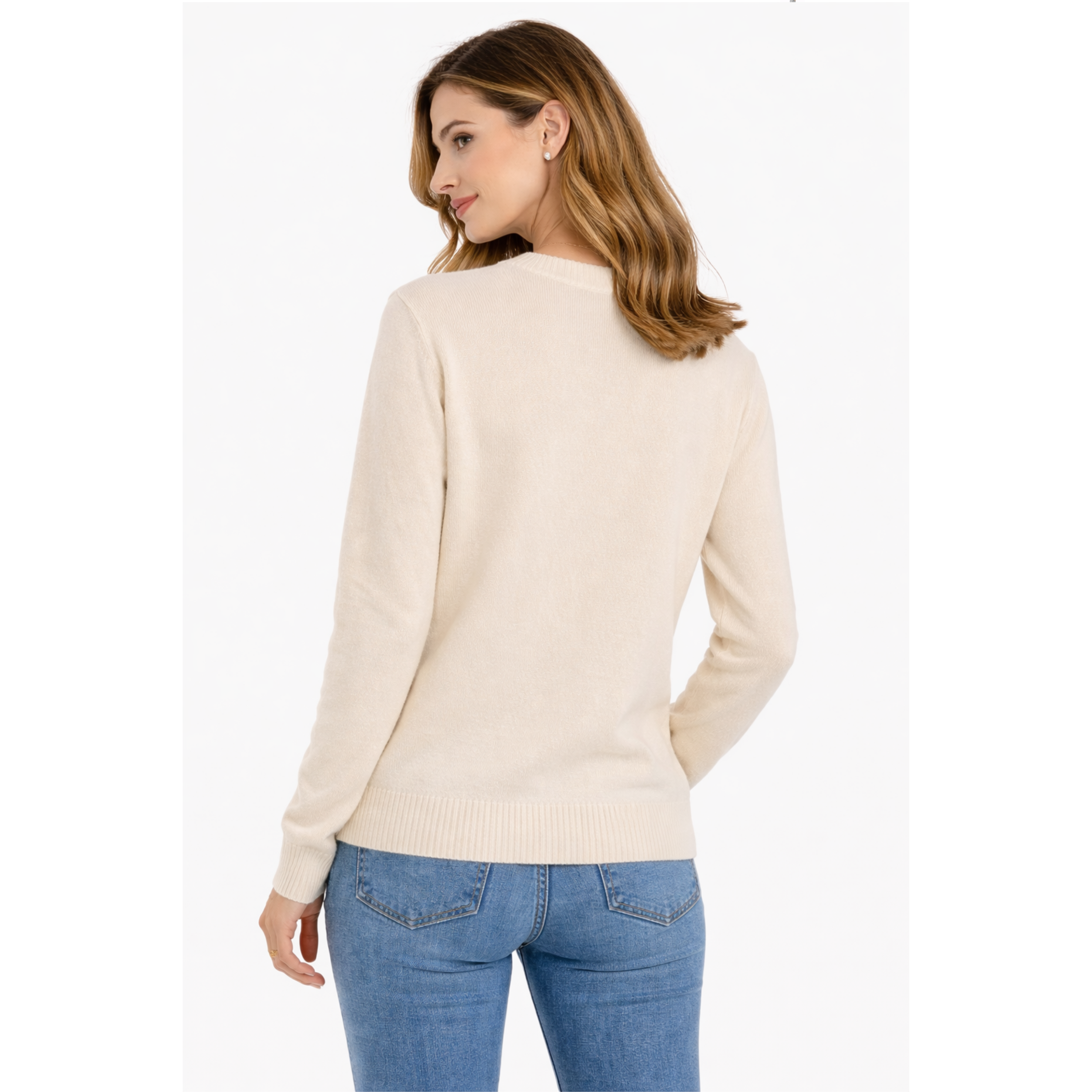 Maglione beige con ricamo floreale