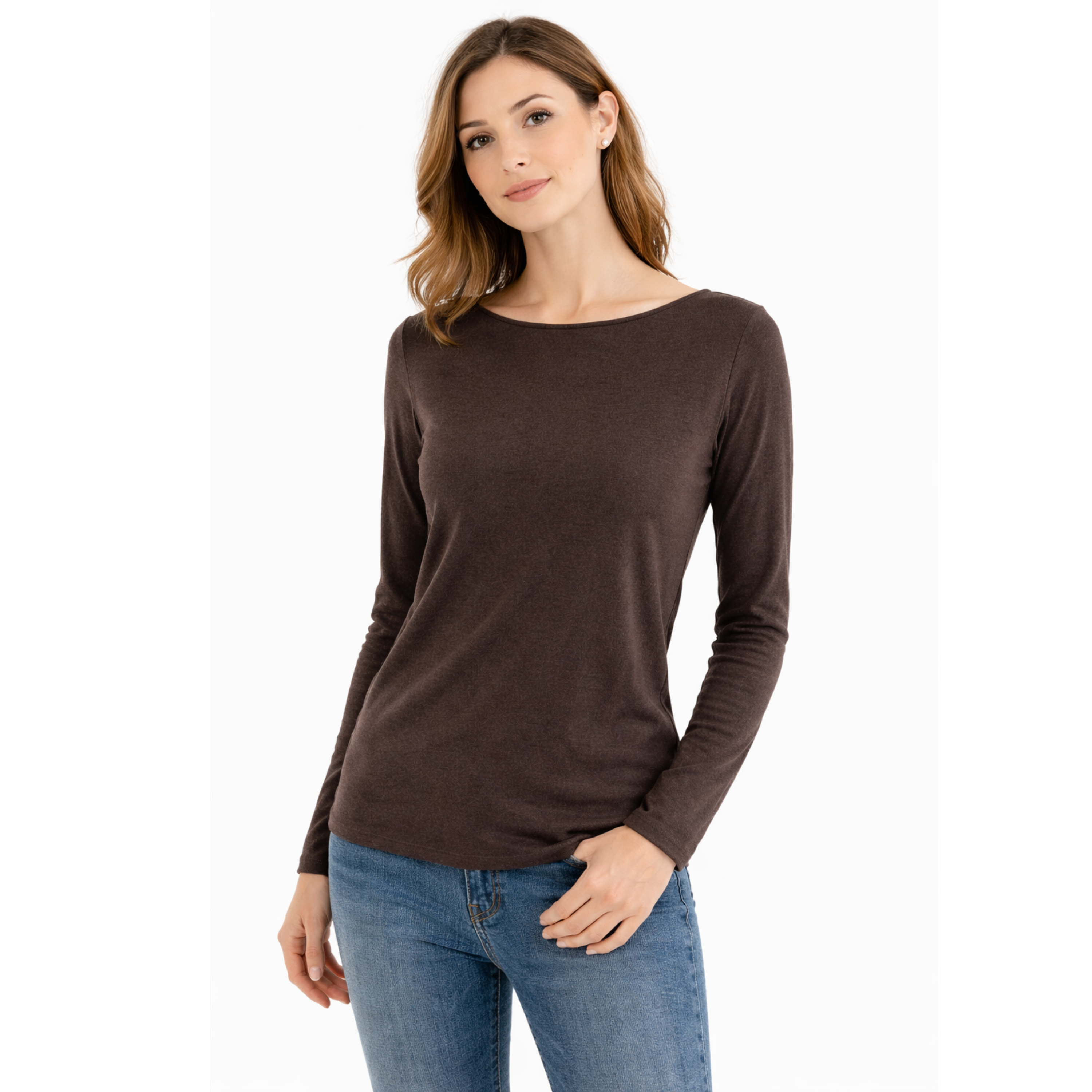 Maglia a maniche lunghe marrone misto cashmere