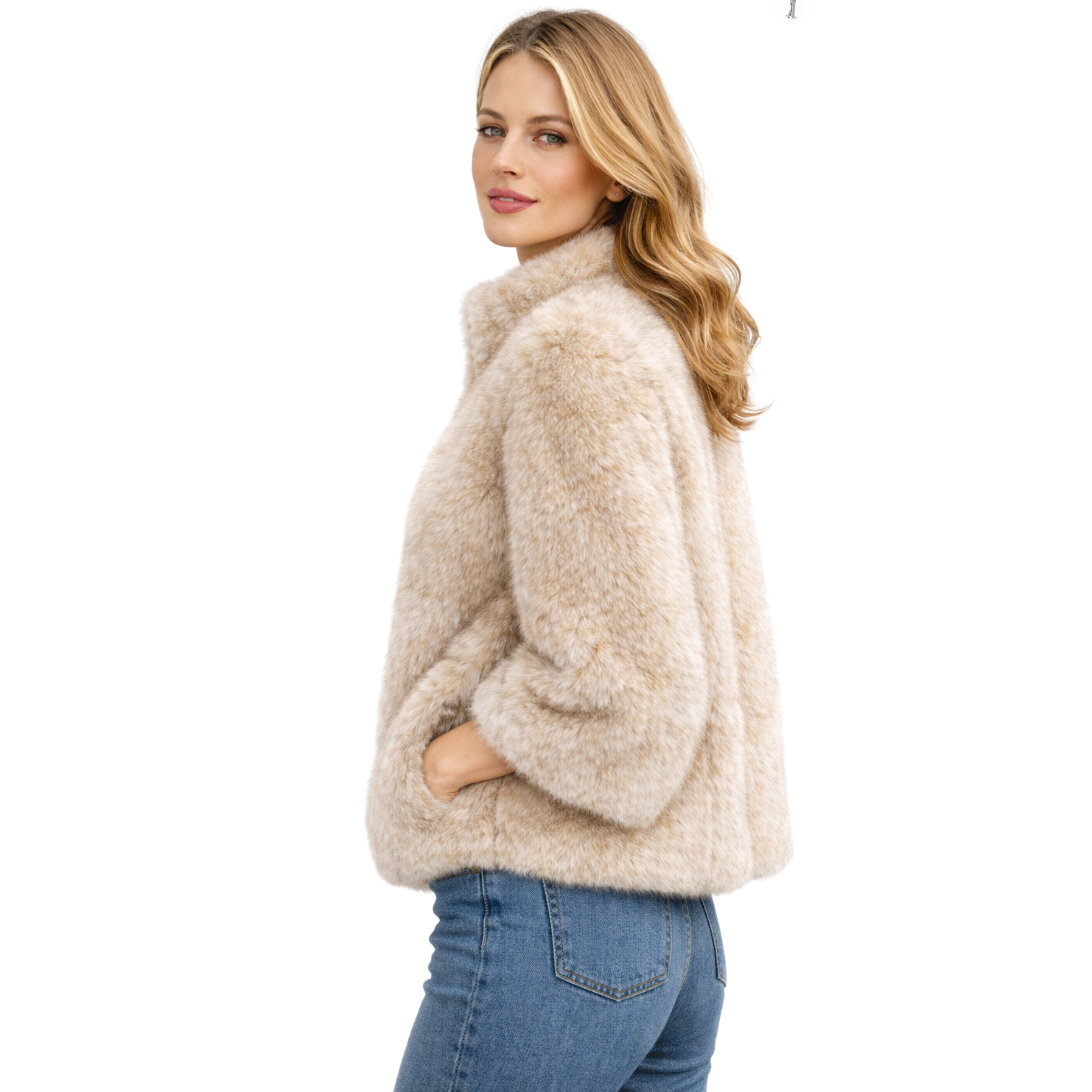 Giacca in eco-pelliccia beige