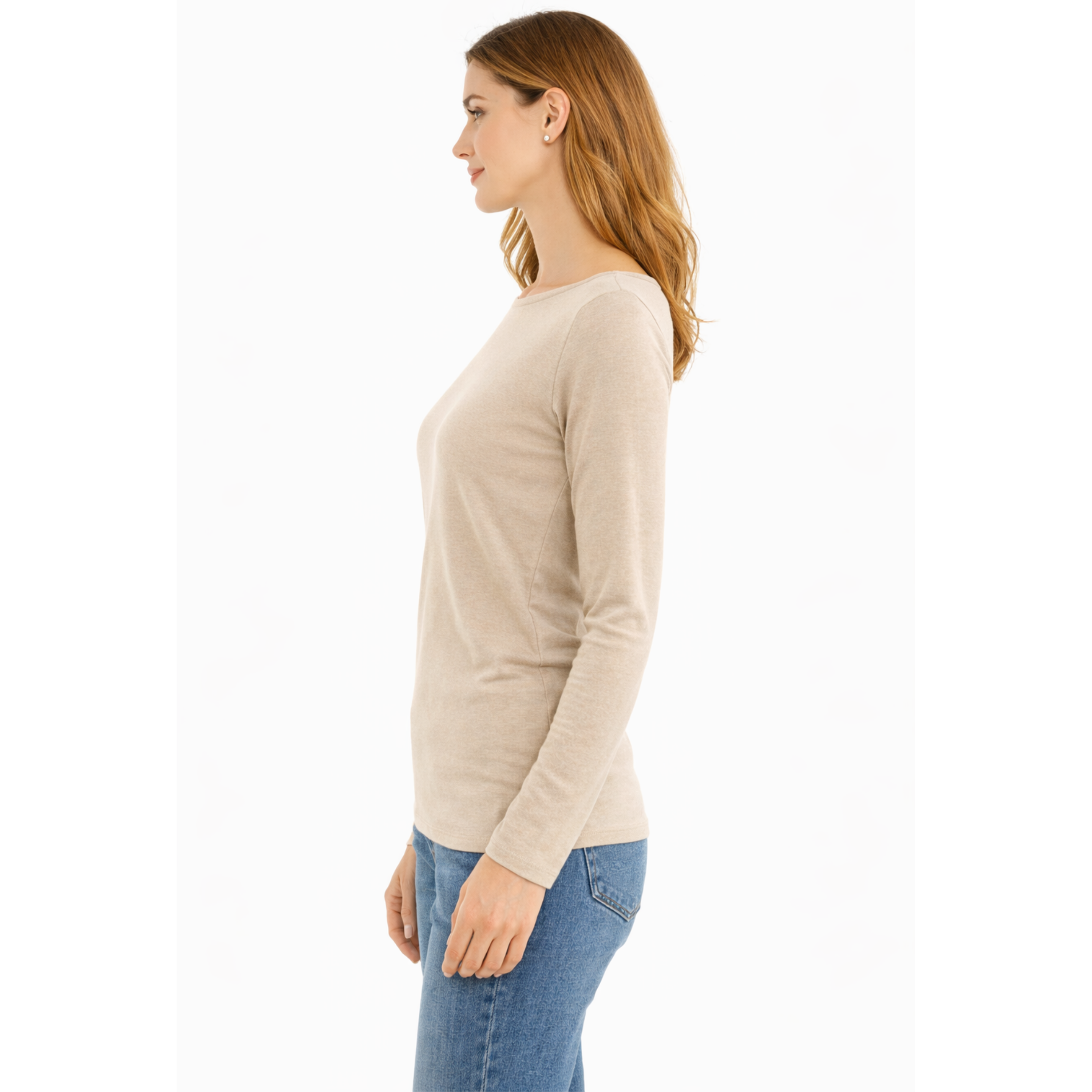 Maglia Donna Manica Lunga Beige misto cashemere