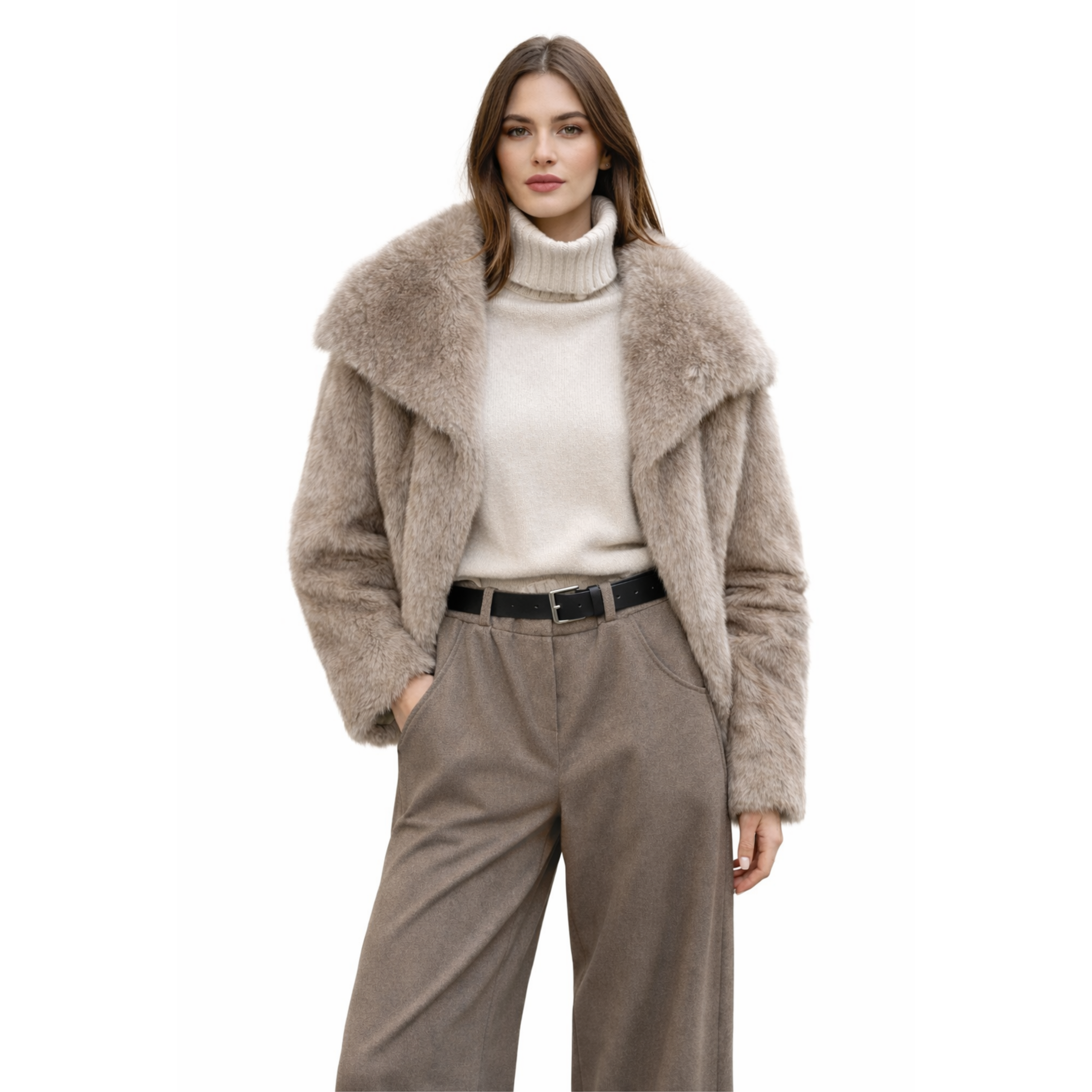 Taupe faux fur jacket