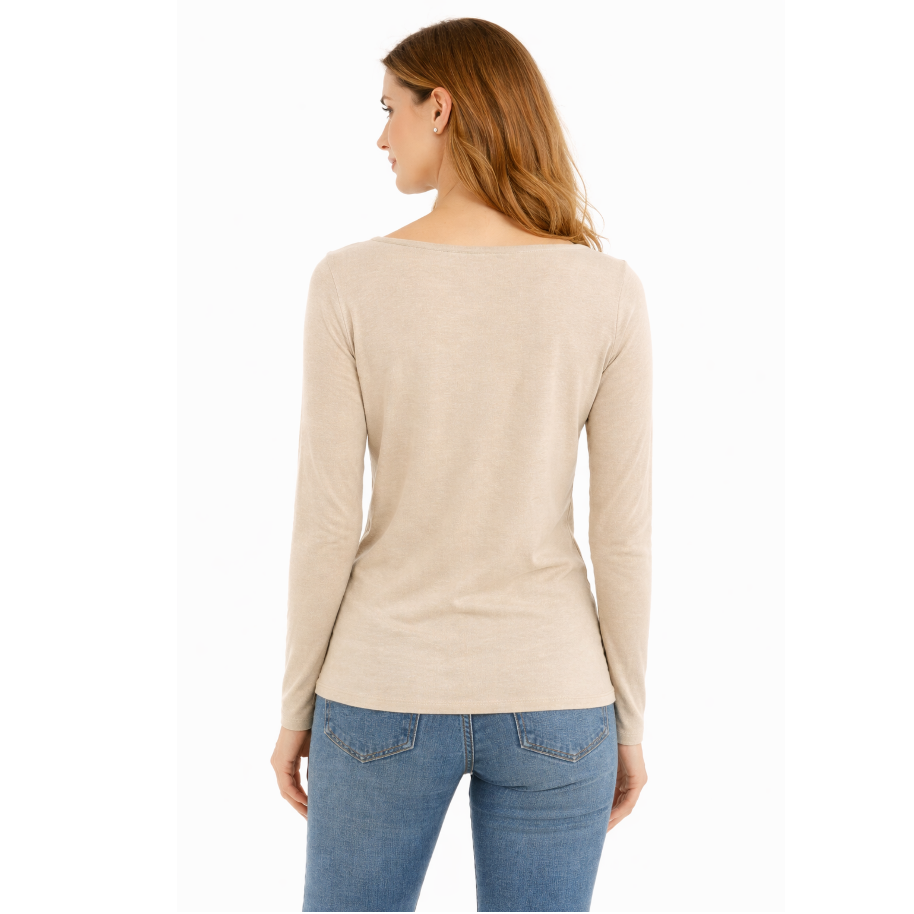 Maglia Donna Manica Lunga Beige misto cashemere