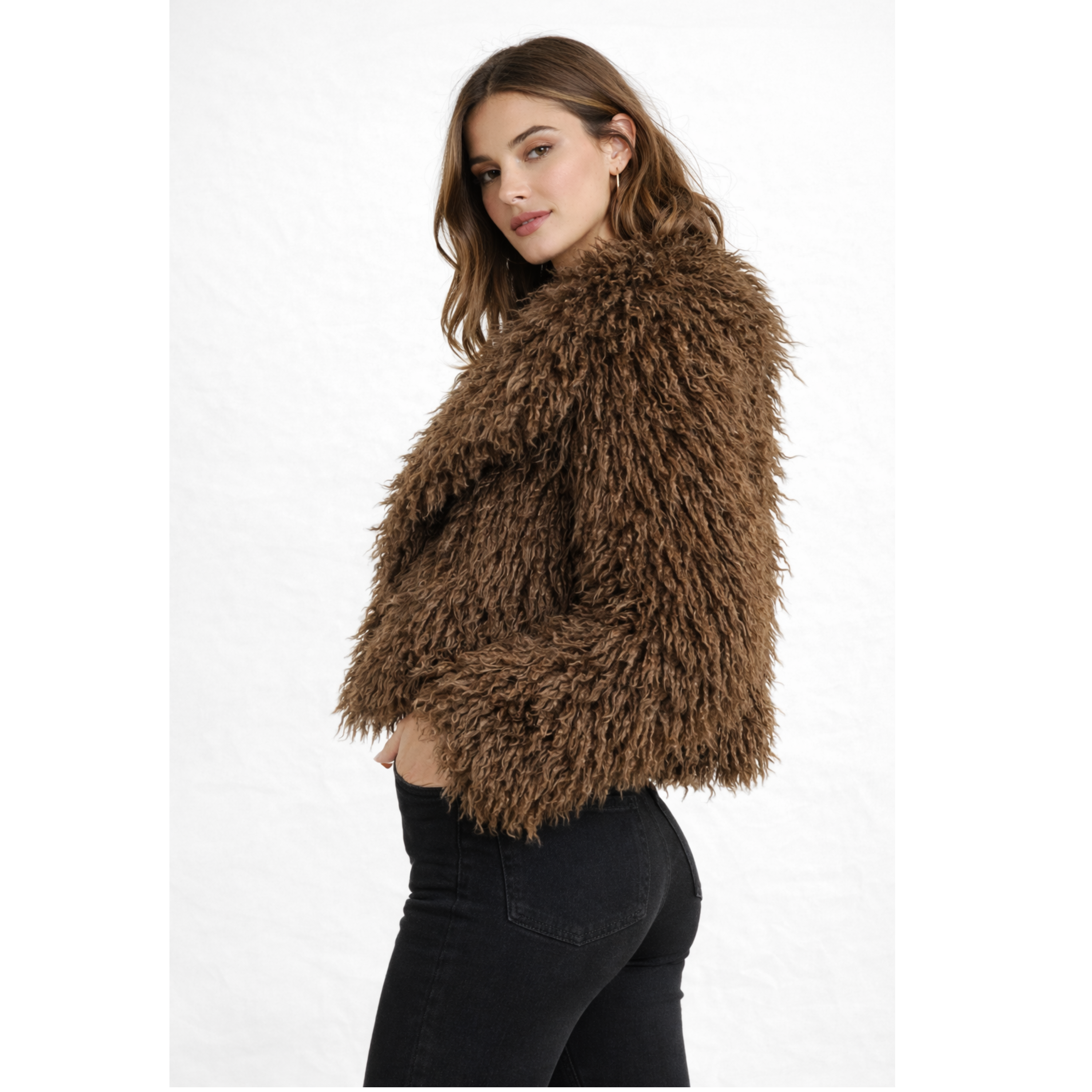 Brown faux fur jacket