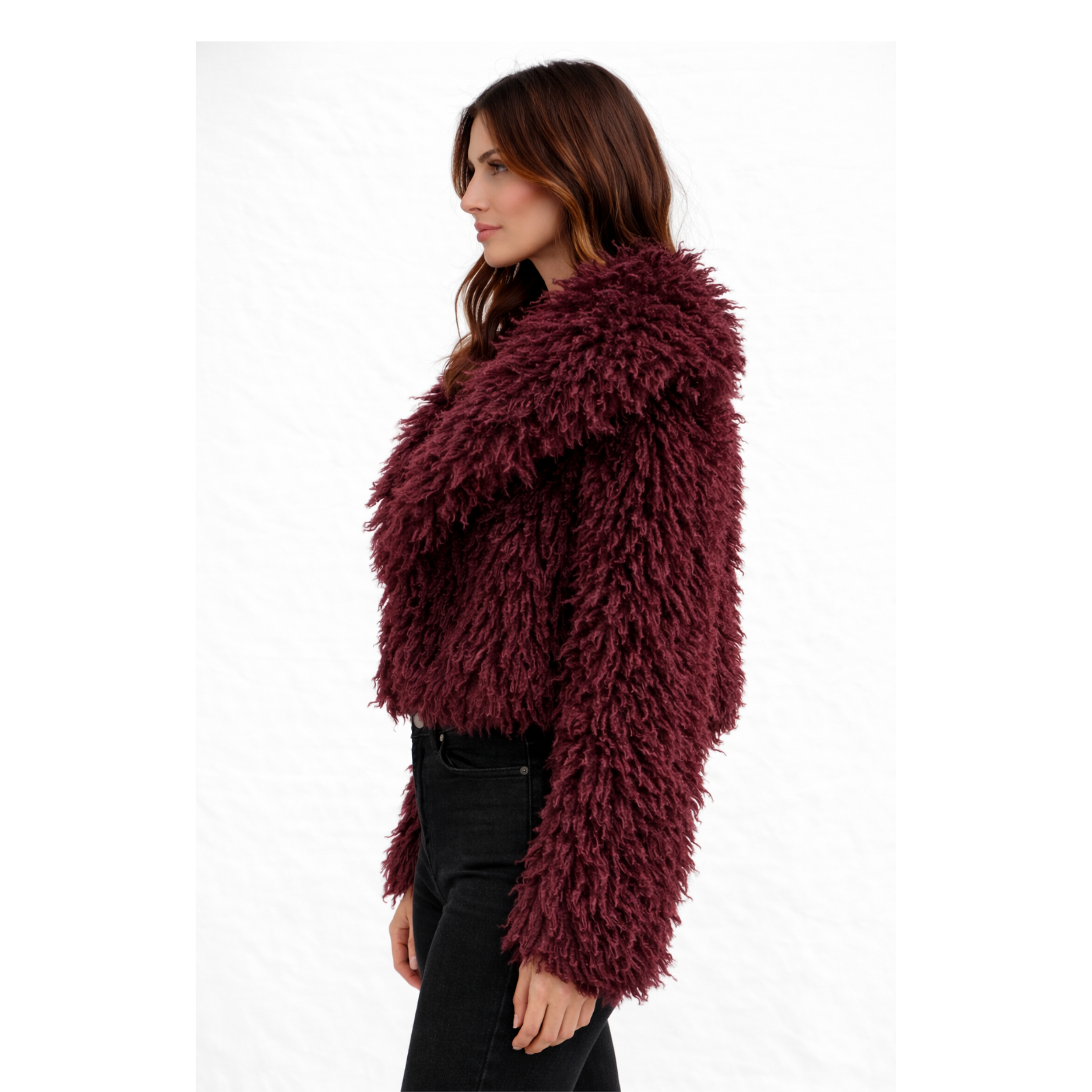 Burgundy Faux Fur Jacket