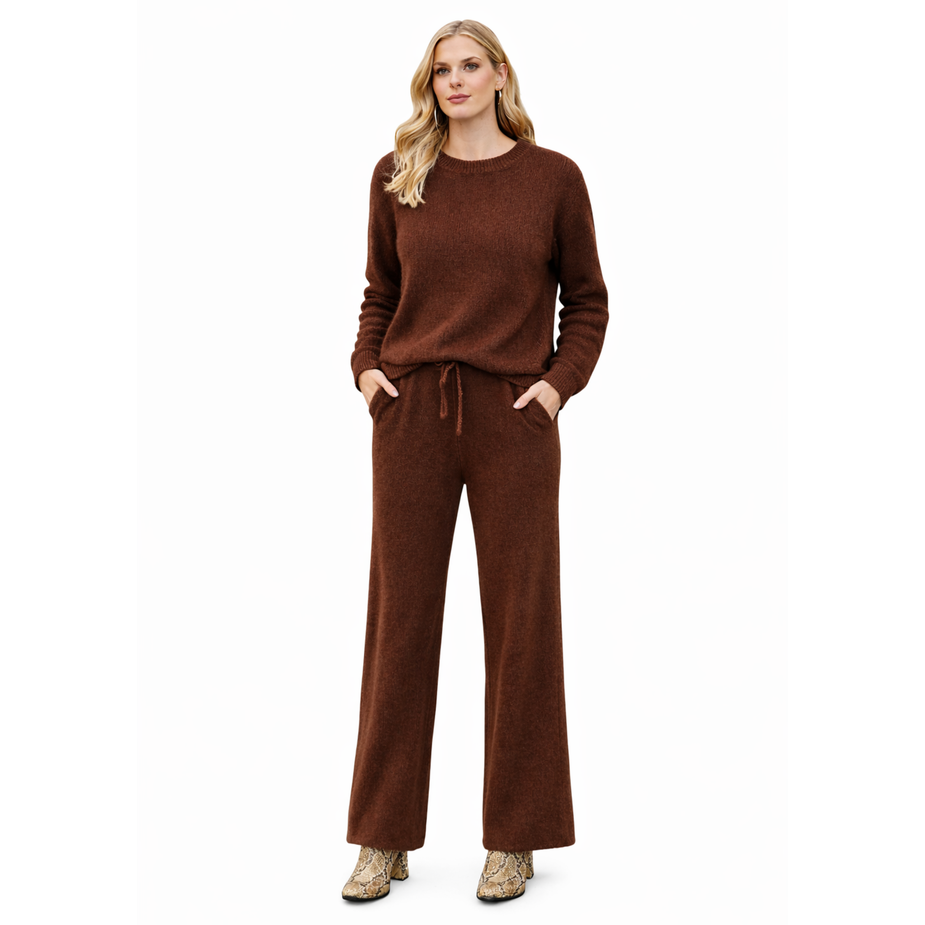 Brown Knit Loungewear Set