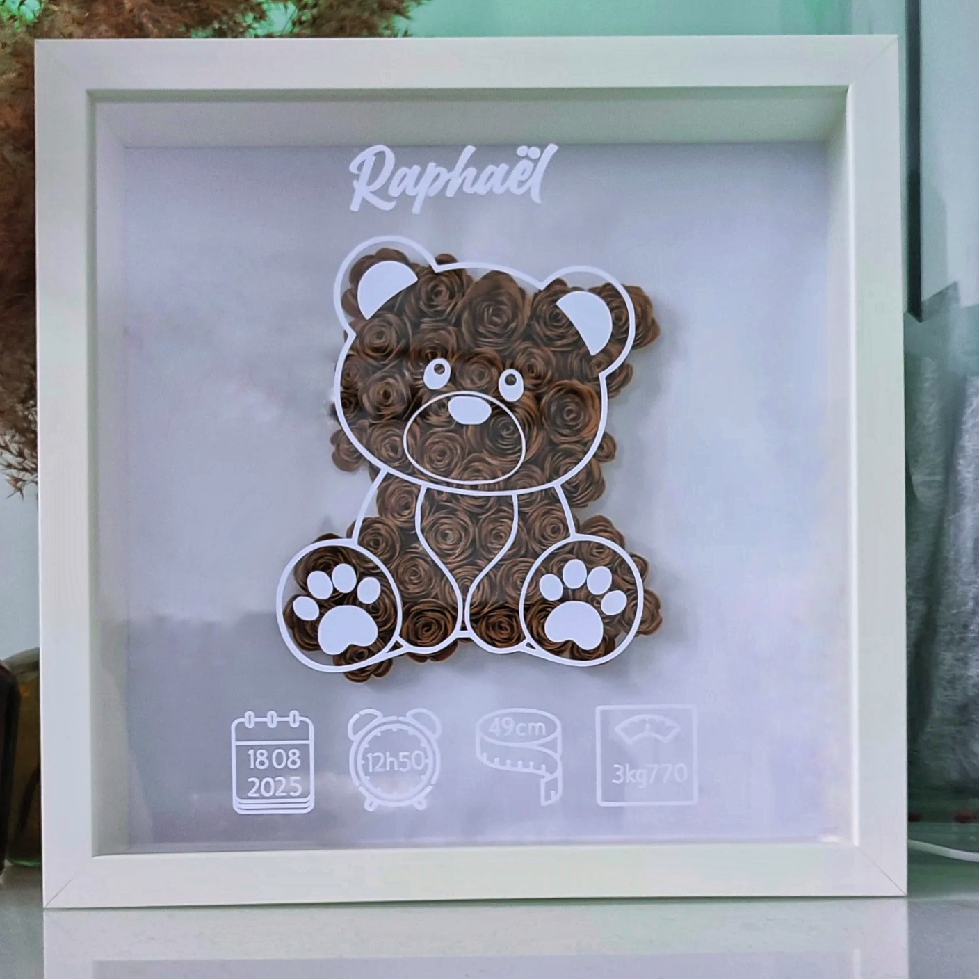 Cadre personnalisé ourson et fleurs